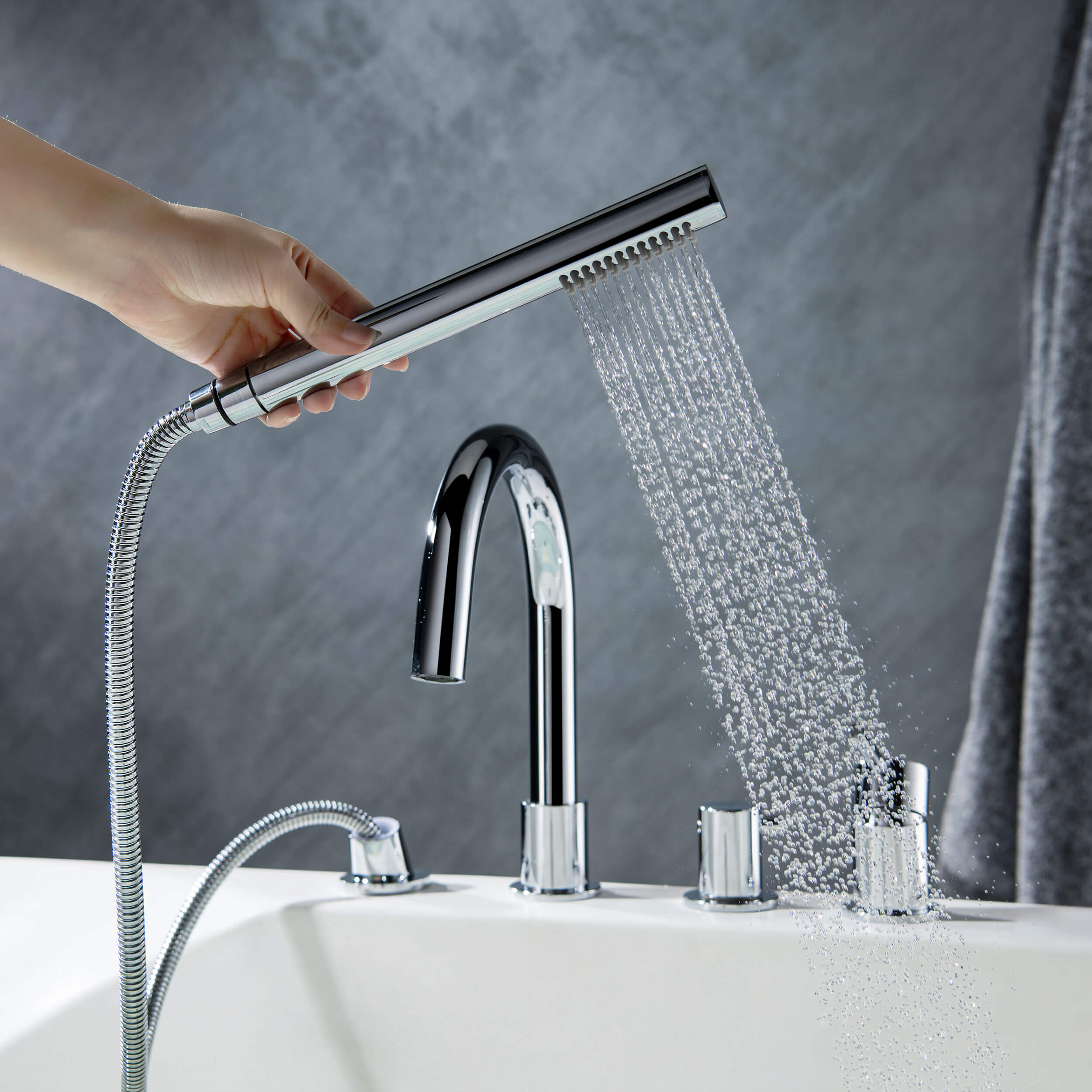 Halo Deck Mounted Roman Bathtub Faucet with Hand Shower - CTF-3101 - Shop at Home Craft Studio - 27