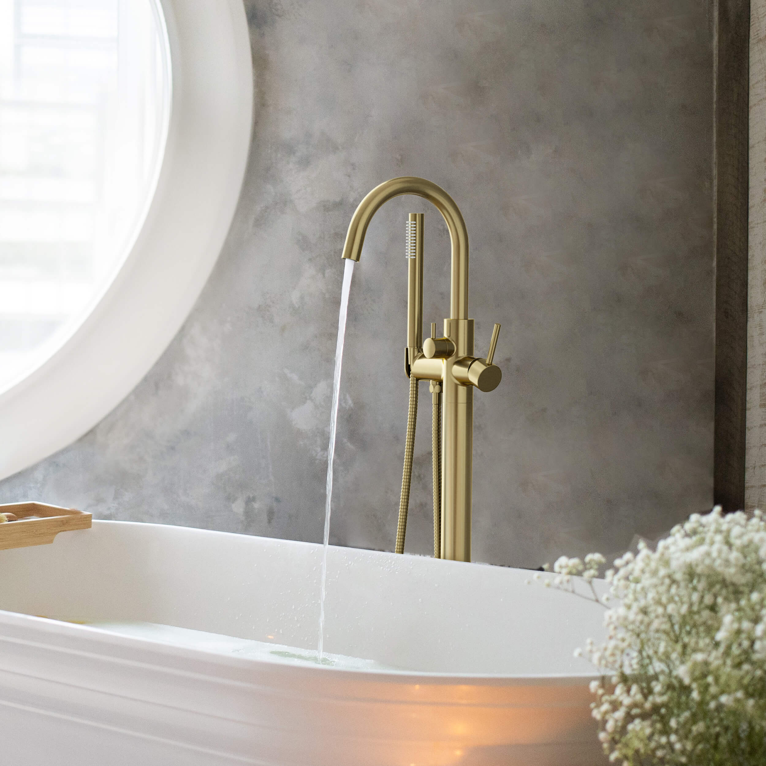 Halo Floor Mount Tub Filler With Hand Shower - CTF-3001 - Shop at Home Craft Studio - 2
