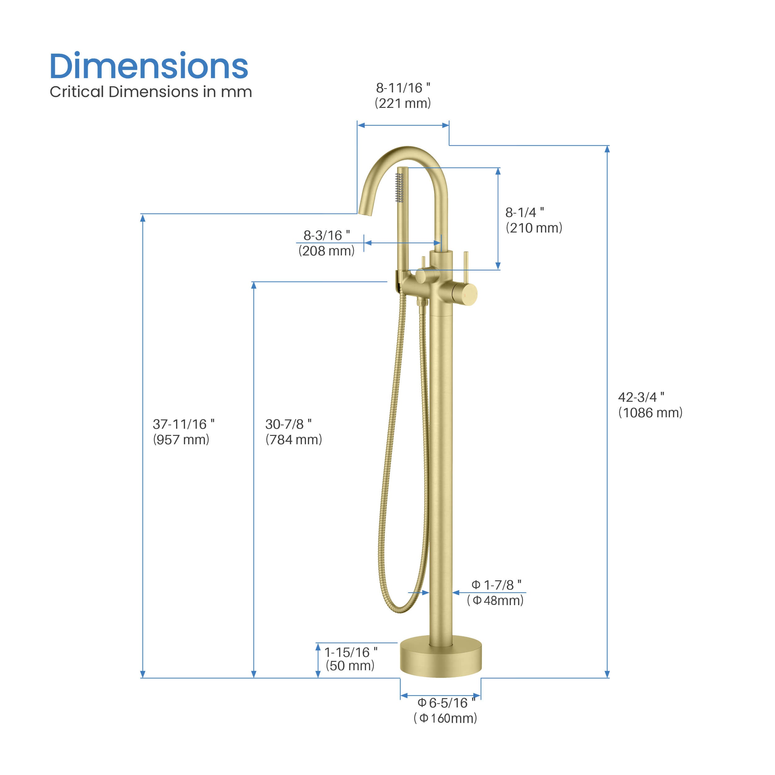 Halo Floor Mount Tub Filler With Hand Shower - CTF-3001 - Shop at Home Craft Studio - 6
