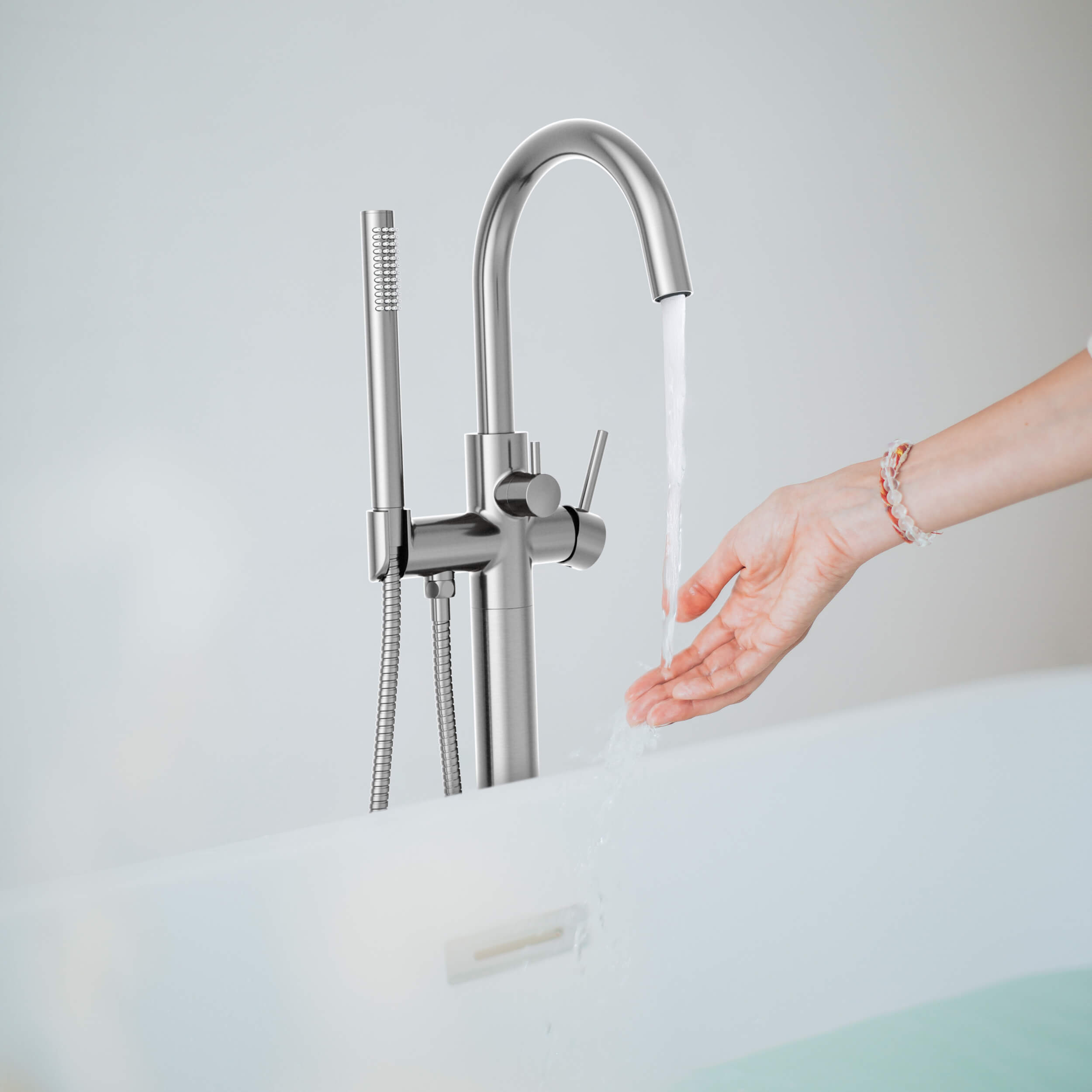 Halo Floor Mount Tub Filler With Hand Shower - CTF-3001 - Shop at Home Craft Studio - 11