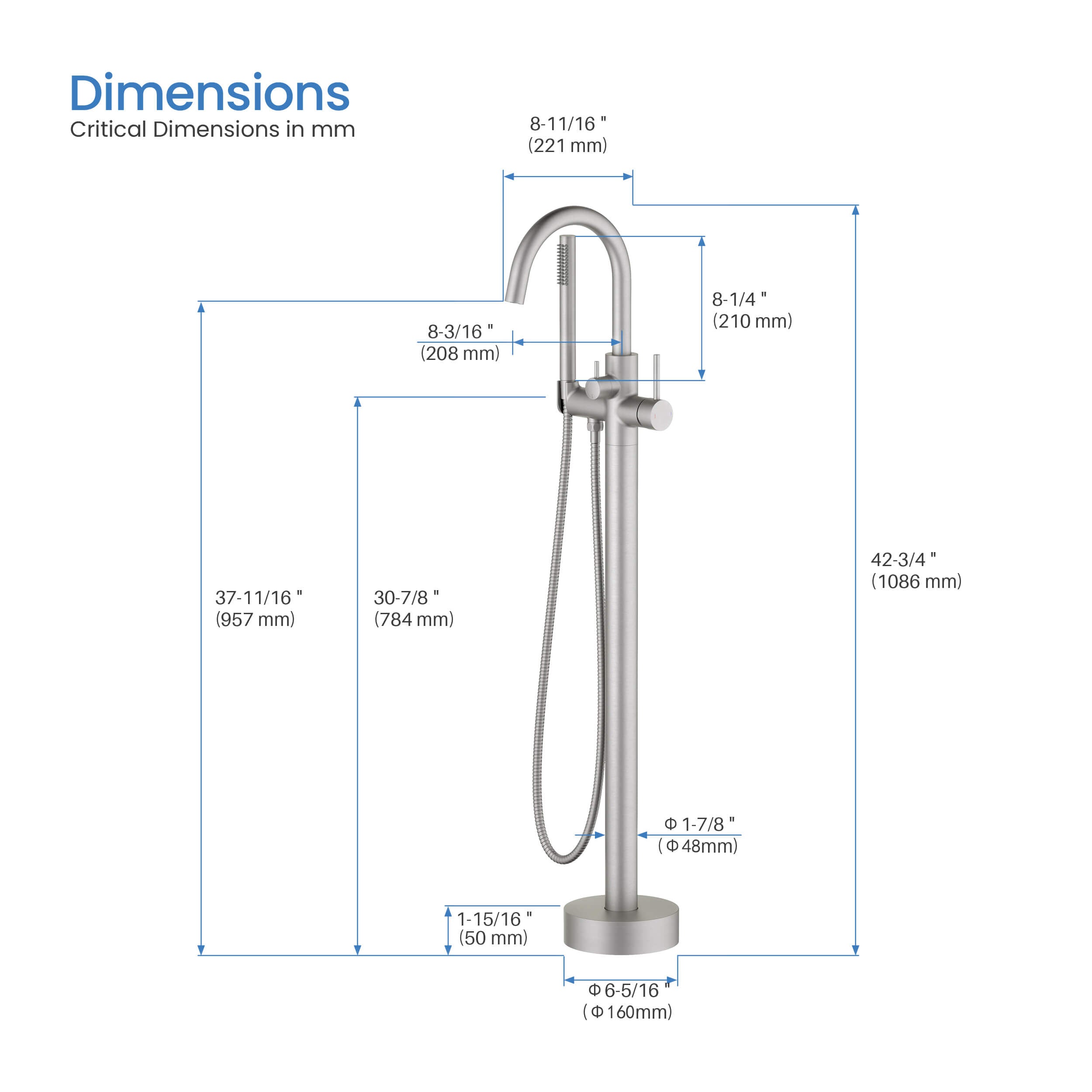 Halo Floor Mount Tub Filler With Hand Shower - CTF-3001 - Shop at Home Craft Studio - 12