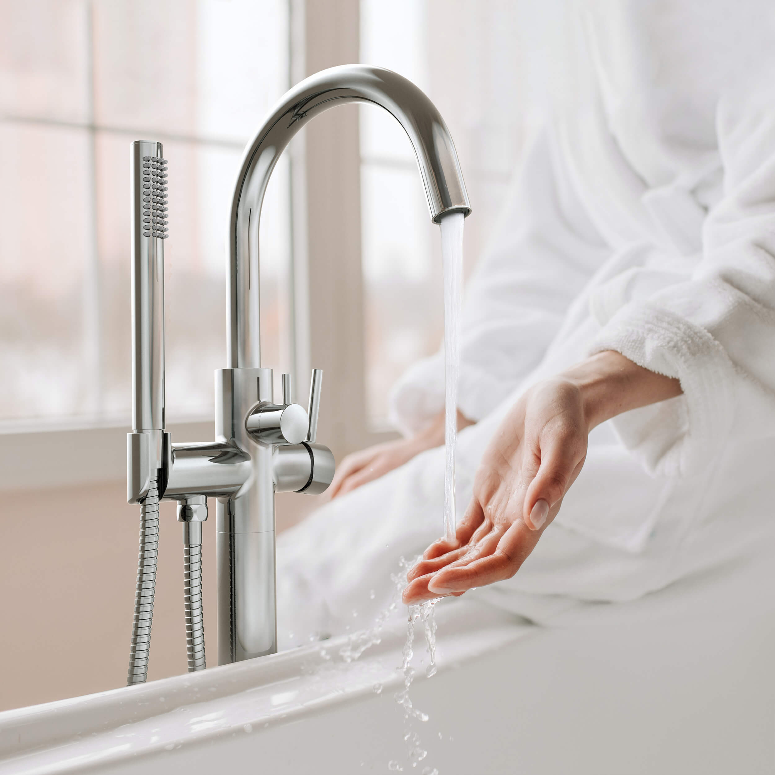 Halo Floor Mount Tub Filler With Hand Shower - CTF-3001 - Shop at Home Craft Studio - 14