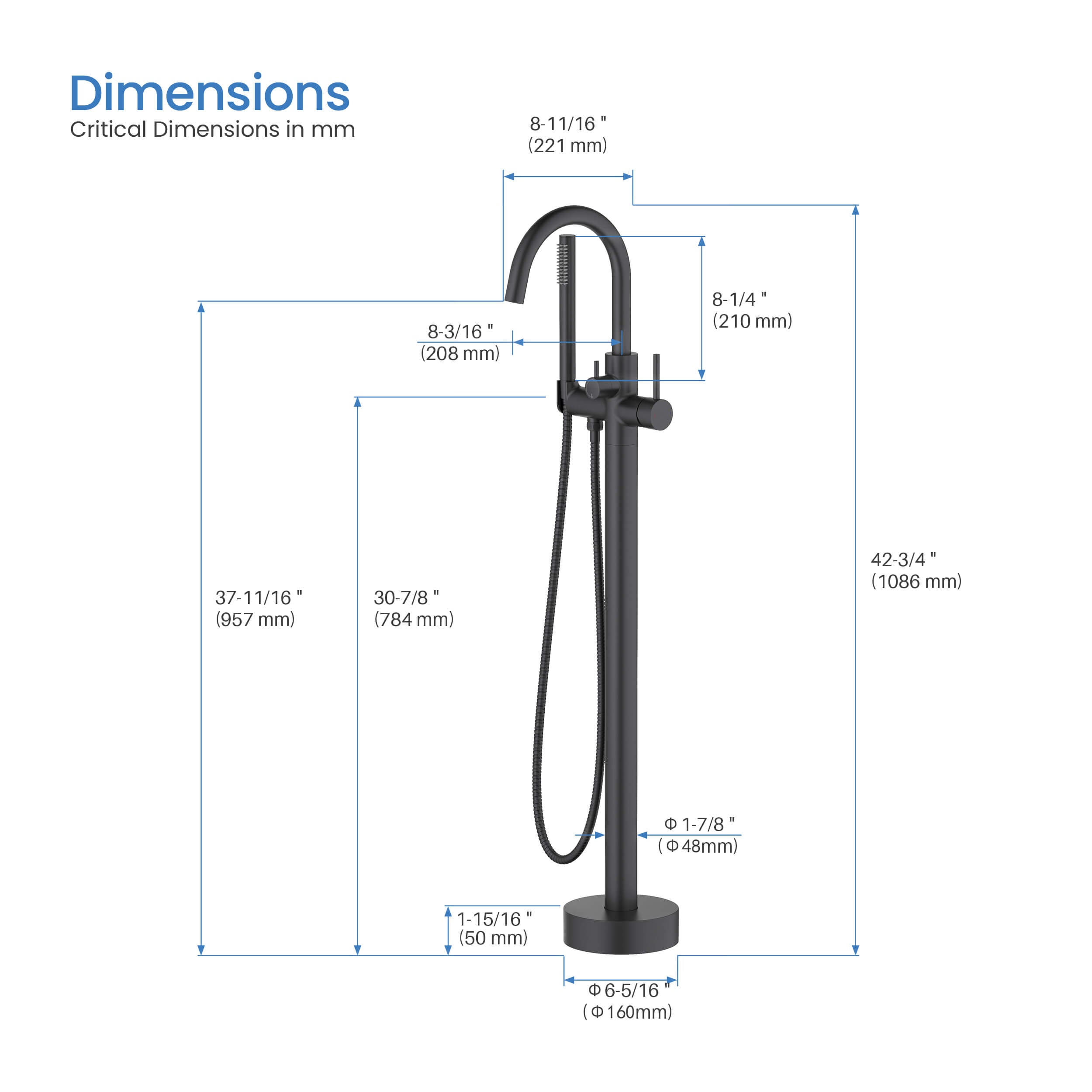 Halo Floor Mount Tub Filler With Hand Shower - CTF-3001 - Shop at Home Craft Studio - 25