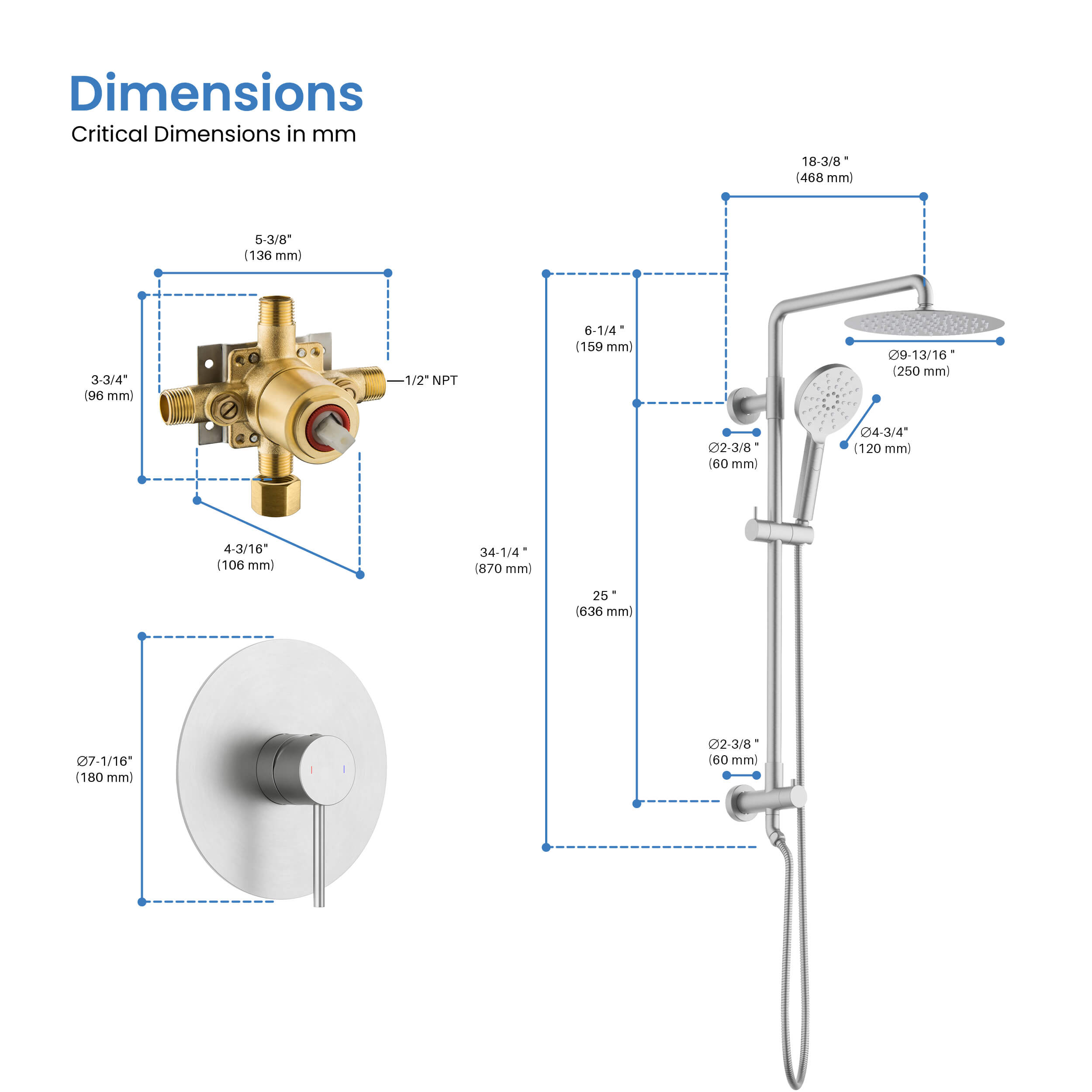 Halo Pressure Balanced 2-Function Wall Mount Shower Column with Rough In Valve - CSC-4103 - Shop at Home Craft Studio - 24