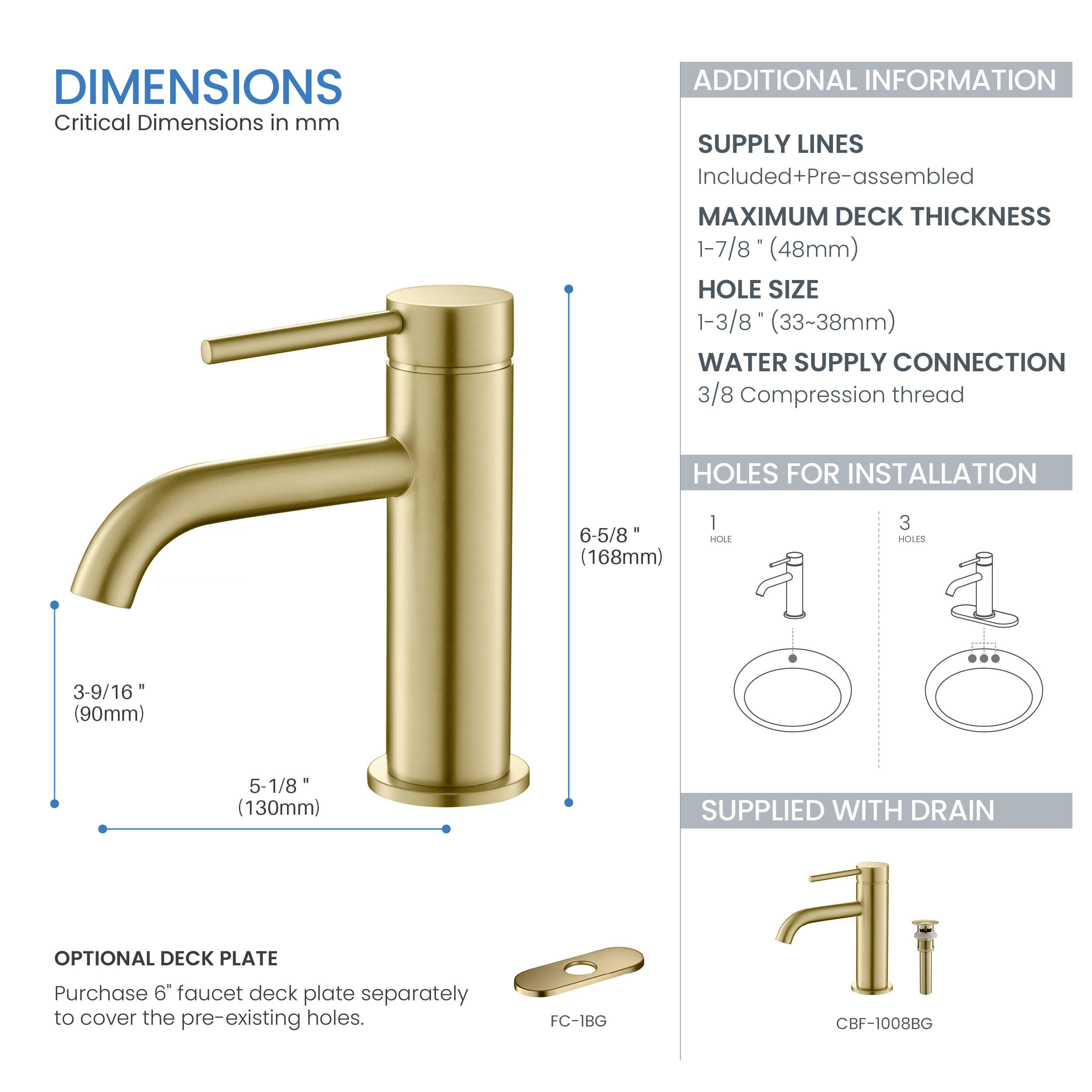 Halo Single Handle Bathroom Vanity Sink Faucet with Pop Up Drain - CBF-1008 - Shop at Home Craft Studio - 6