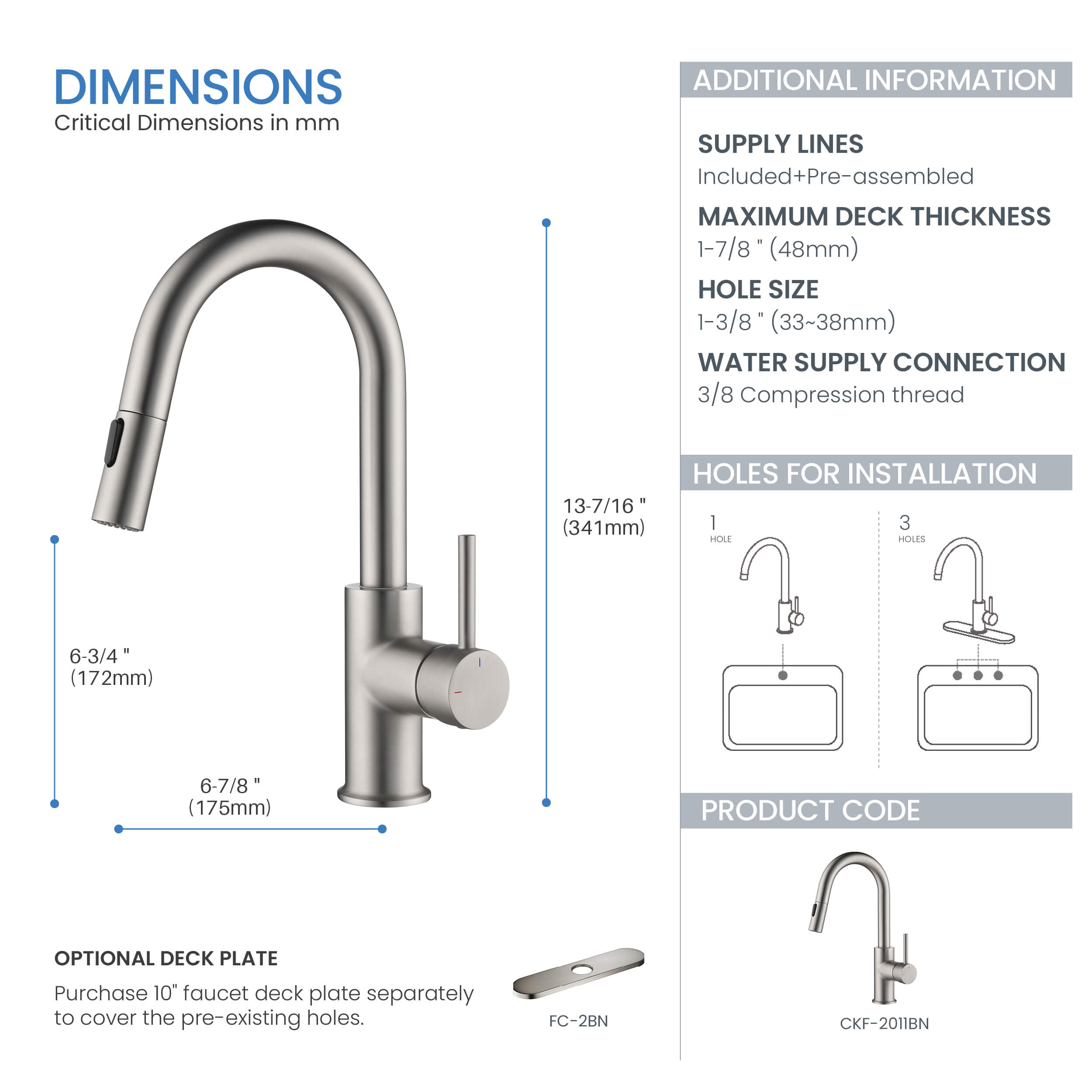 Halo Single Handle Pull Down Kitchen & Bar Sink Faucet - CKF-2011 - Shop at Home Craft Studio - 12