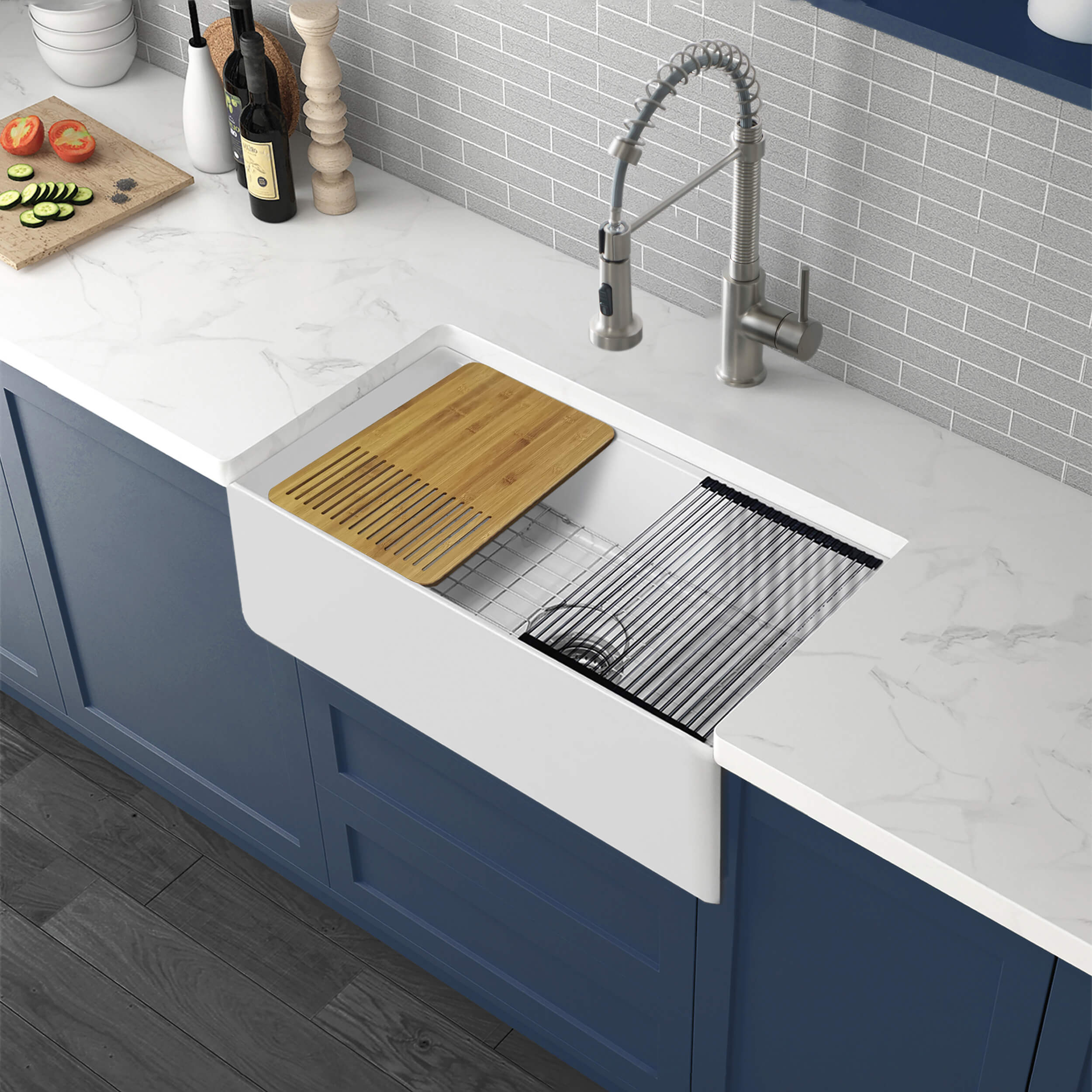 Nova 30" Farmhouse Fireclay Kitchen Workstation Sink - C2-30SFT - Shop at Home Craft Studio - 4