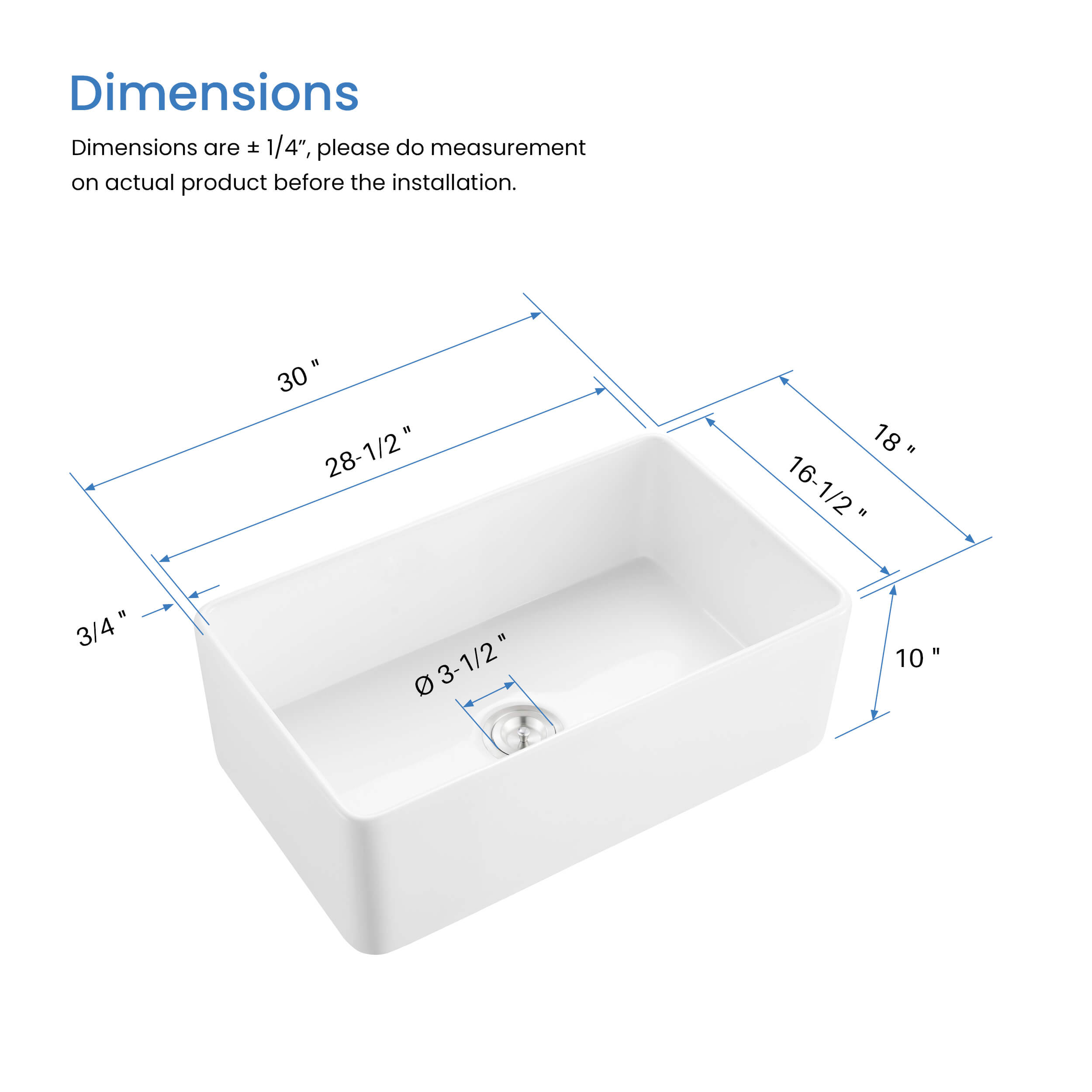 Nova 30" Fireclay Single Bowl Kitchen Farmhouse Sink - C2-30SF - Shop at Home Craft Studio - 7