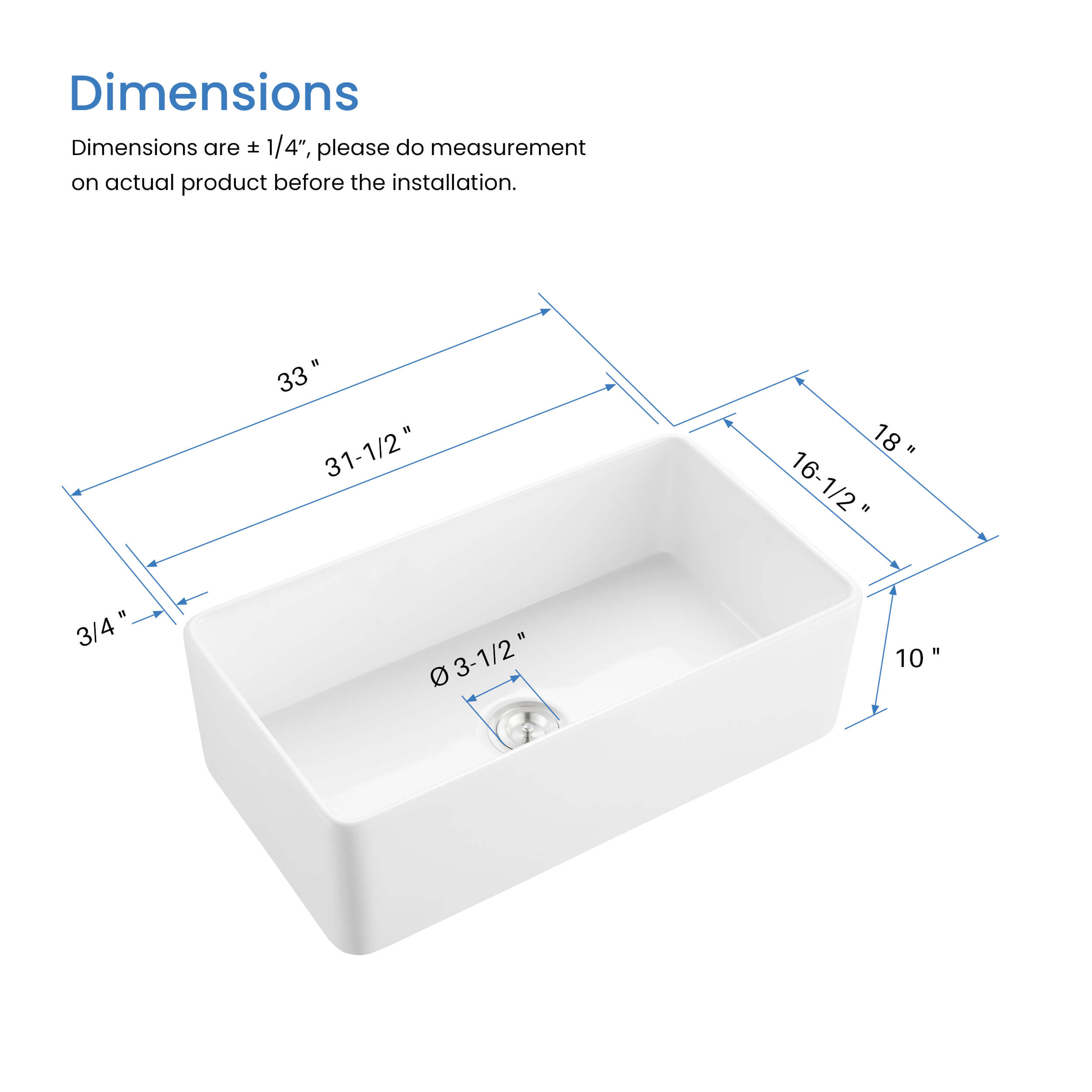 Nova 33" Fireclay Single Bowl Kitchen Farmhouse Sink - C2-33SF - Shop at Home Craft Studio - 6