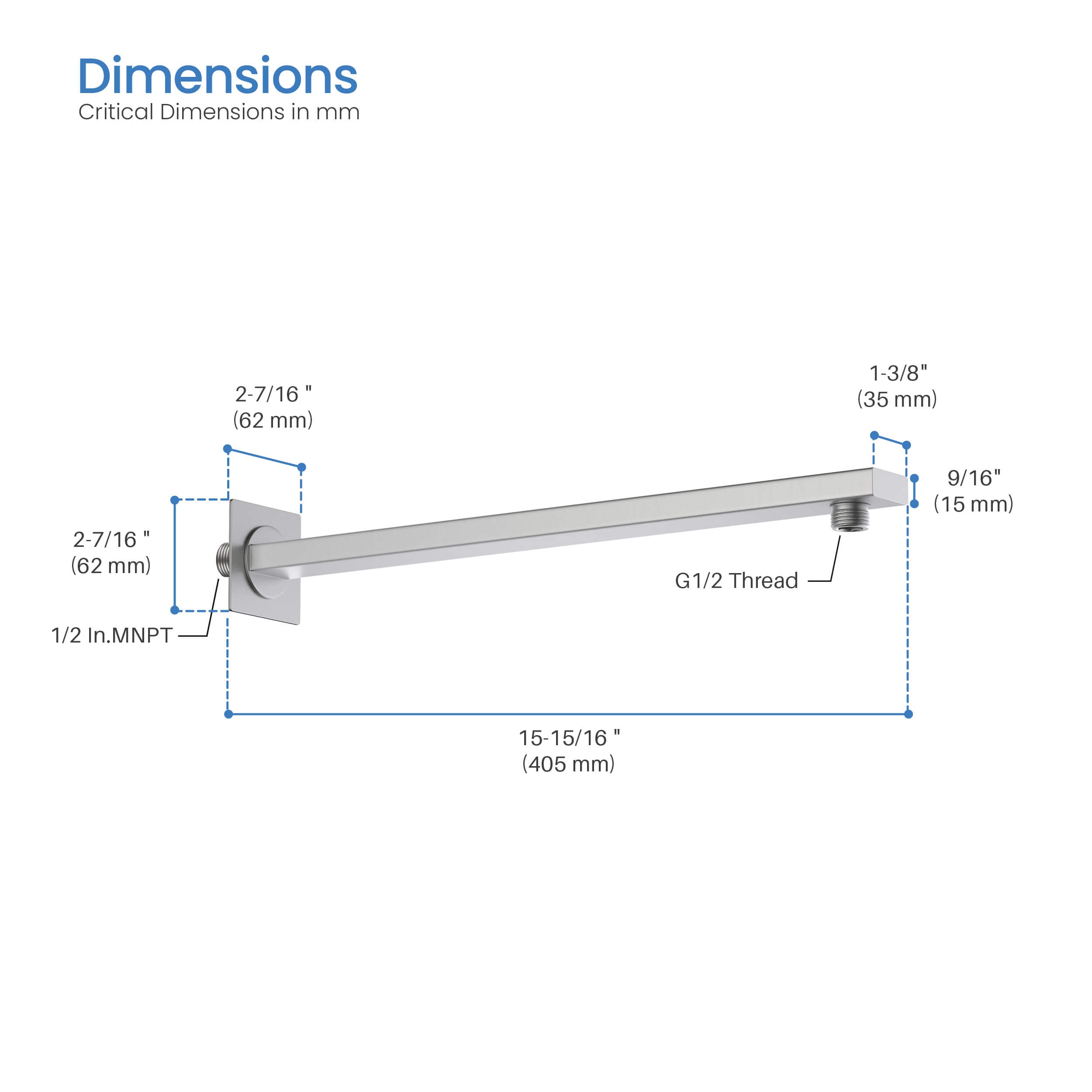 Quadra 16" Wall Mounted Shower Arm - SA1601 - Shop at Home Craft Studio - 15