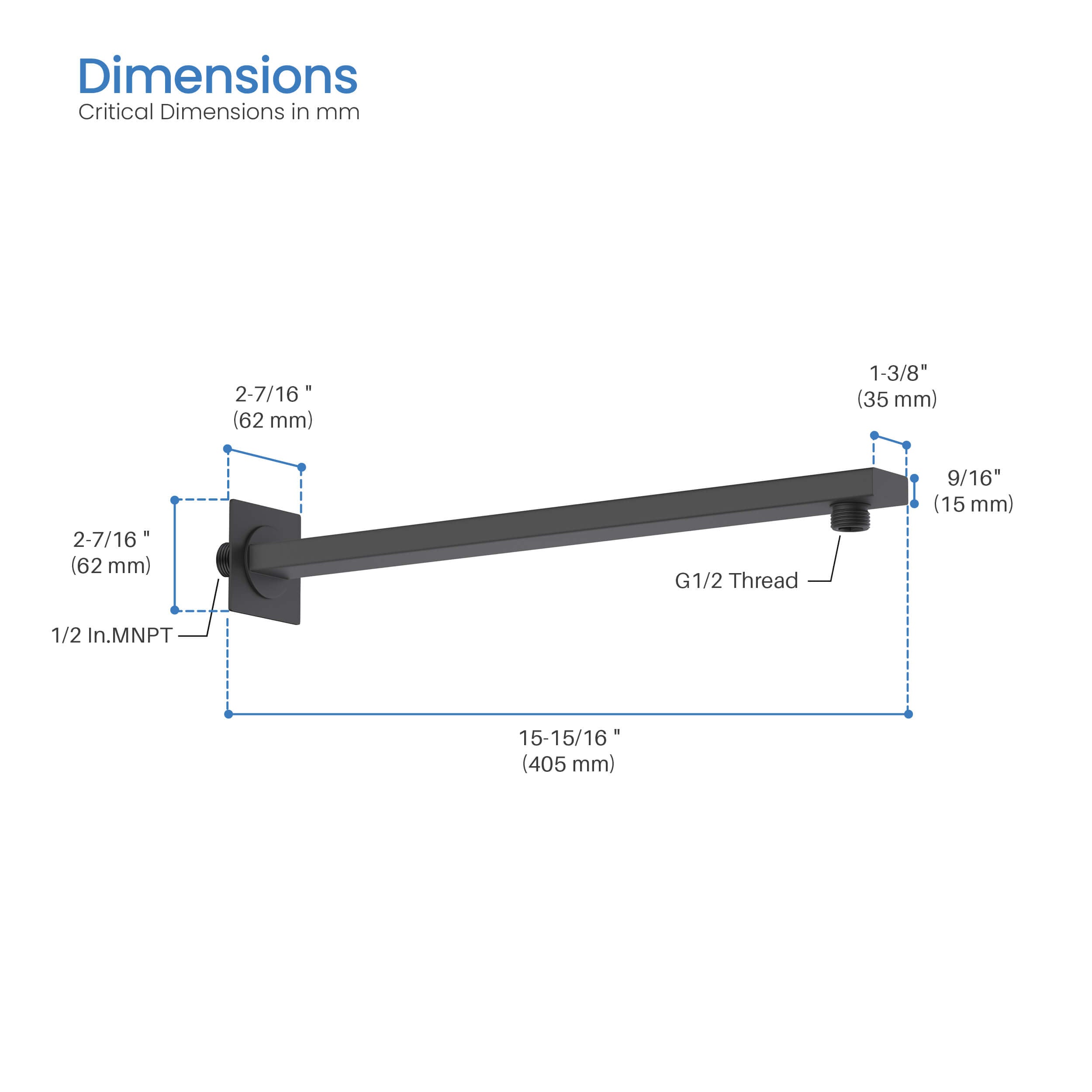 Quadra 16" Wall Mounted Shower Arm - SA1601 - Shop at Home Craft Studio - 20