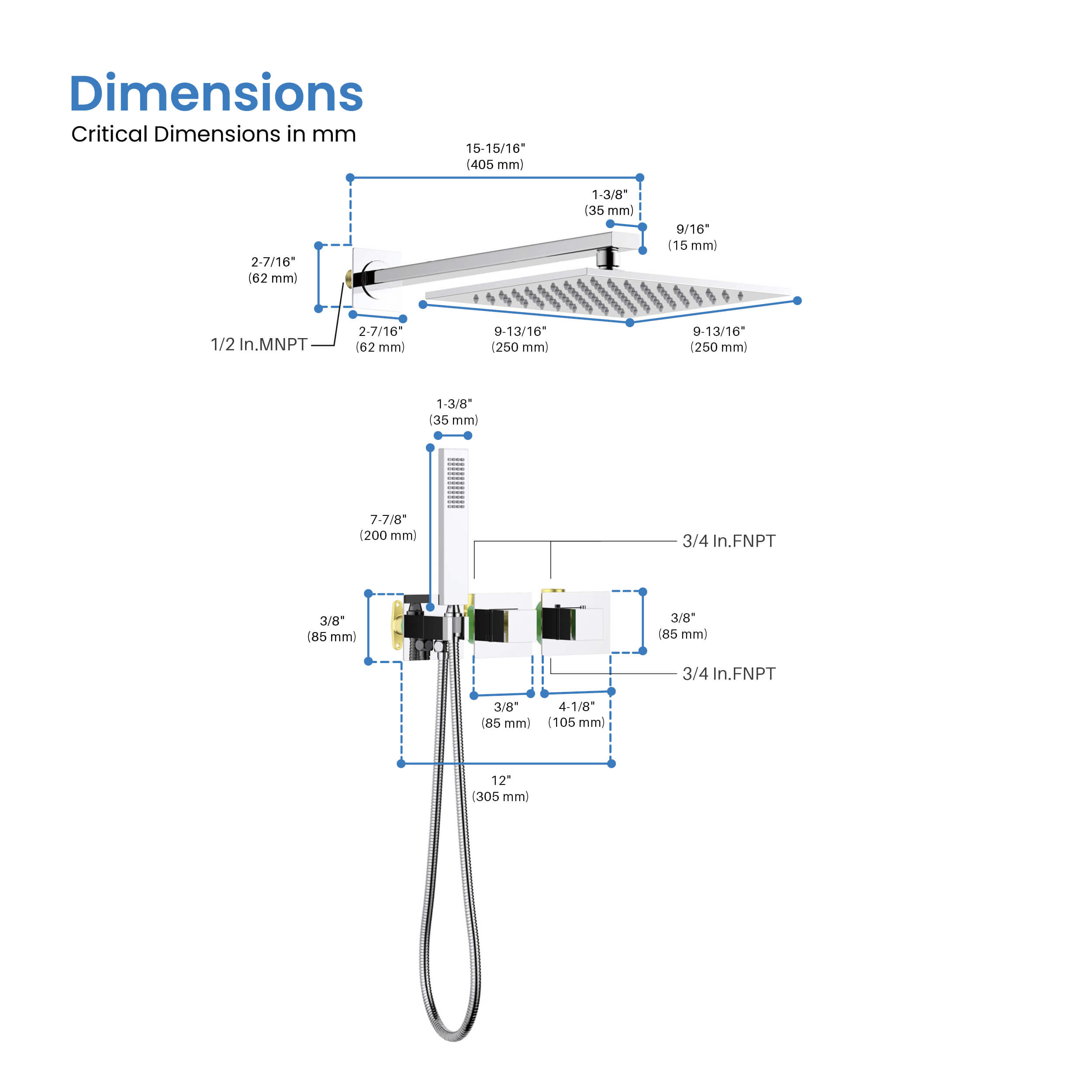 Quadra 2-Function Thermostatic Wall Mount Shower System With Rough-in Valve - CSF-4014 - Shop at Home Craft Studio - 21