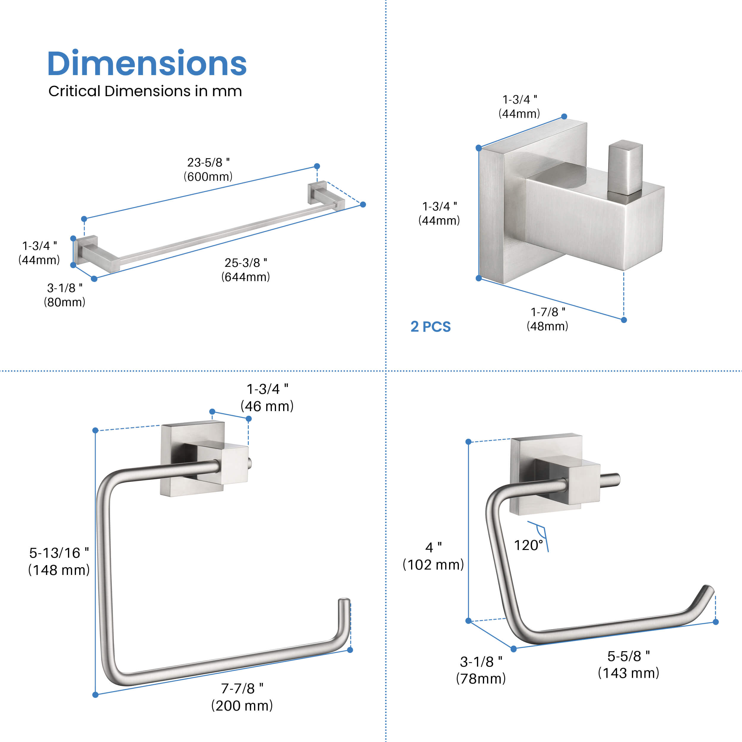 Quadra 5-Piece Bathroom Hardware Set - C-CBA15-5-2 - Shop at Home Craft Studio - 18