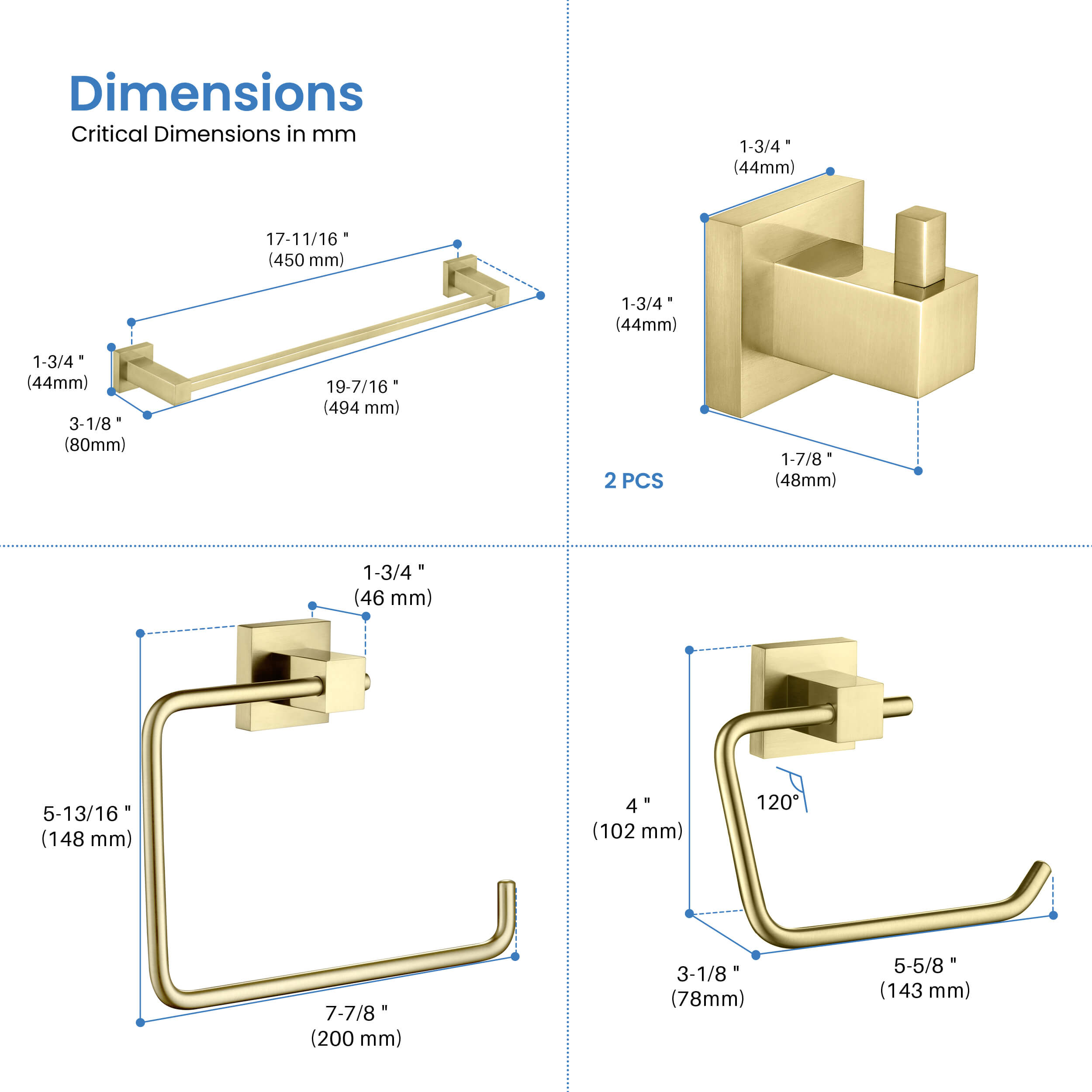 Quadra 5-Piece Bathroom Hardware Set - C-CBA15-5-4 - Shop at Home Craft Studio - 9