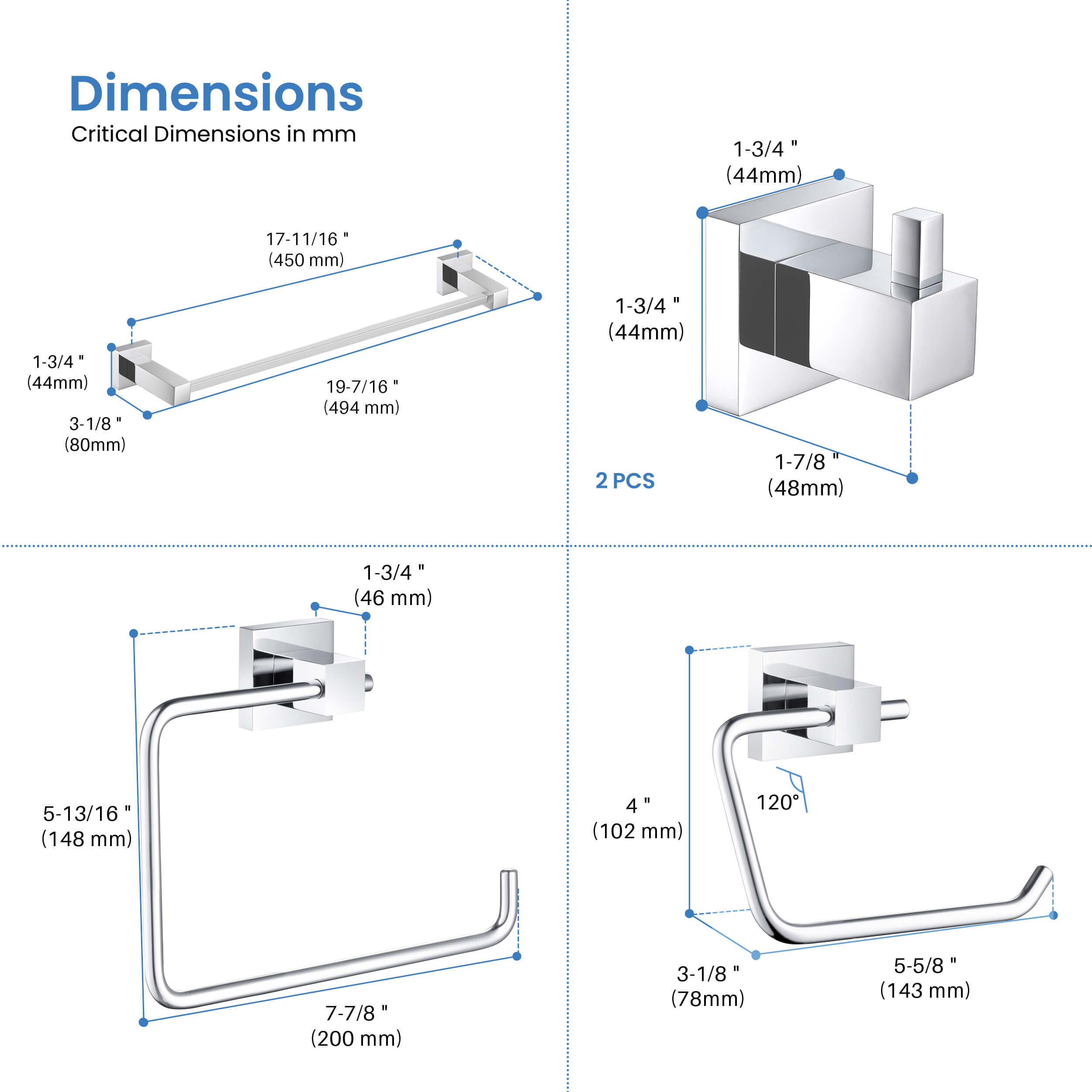 Quadra 5-Piece Bathroom Hardware Set - C-CBA15-5-4 - Shop at Home Craft Studio - 29