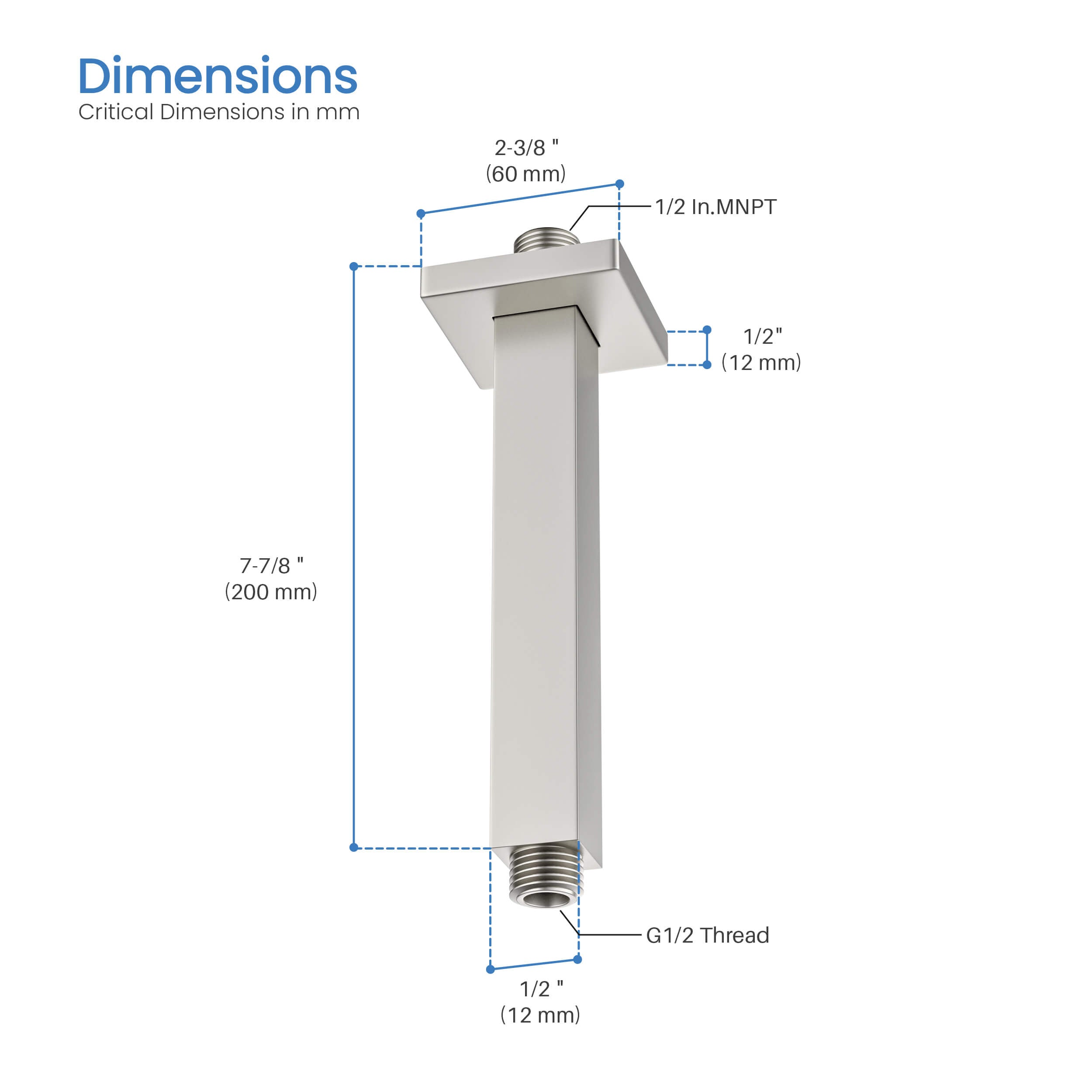 Quadra 8" Ceiling Mounted Shower Arm - SA0801 - Shop at Home Craft Studio - 8