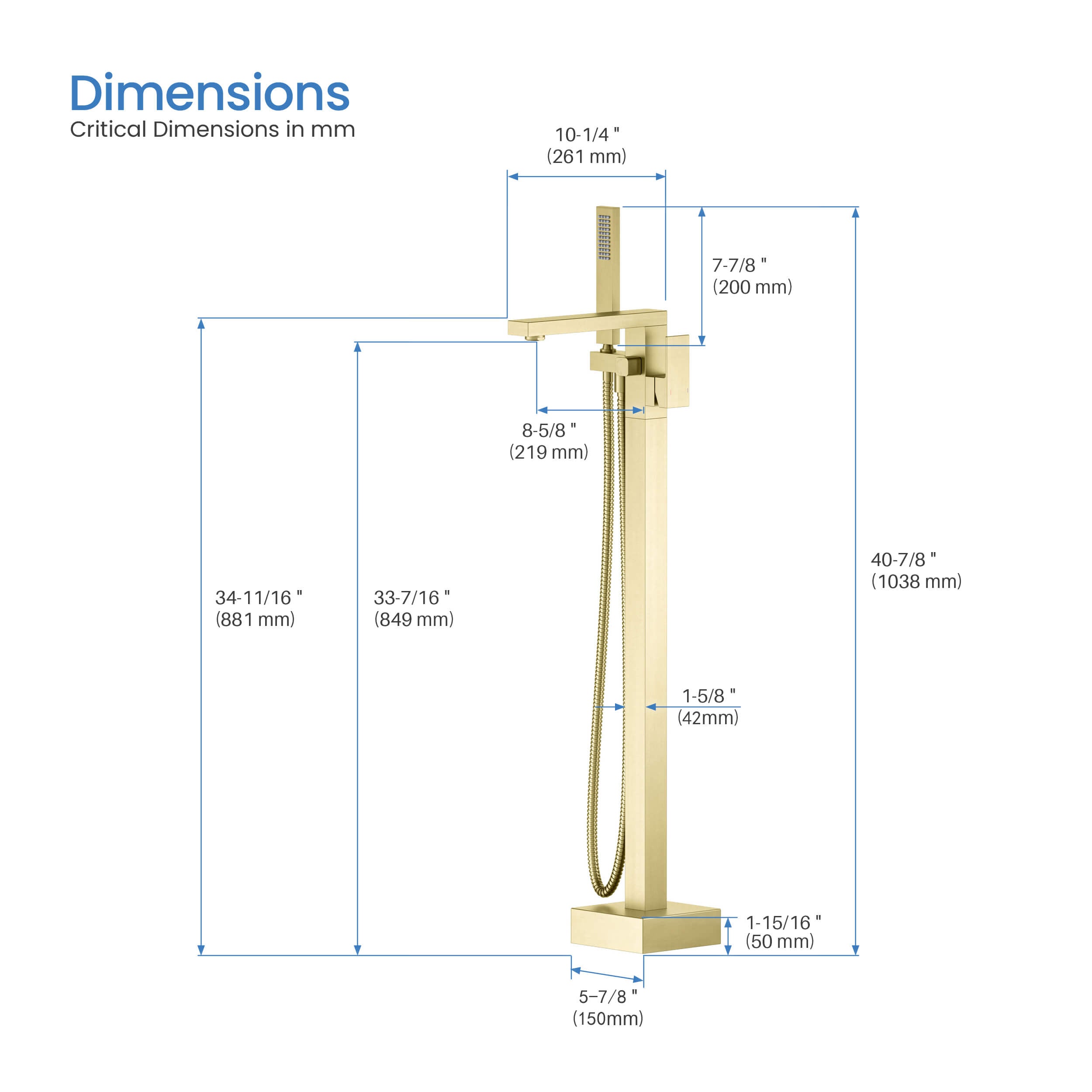 Quadra Floor Mount Tub Filler With Hand Shower - CTF-3002 - Shop at Home Craft Studio - 5