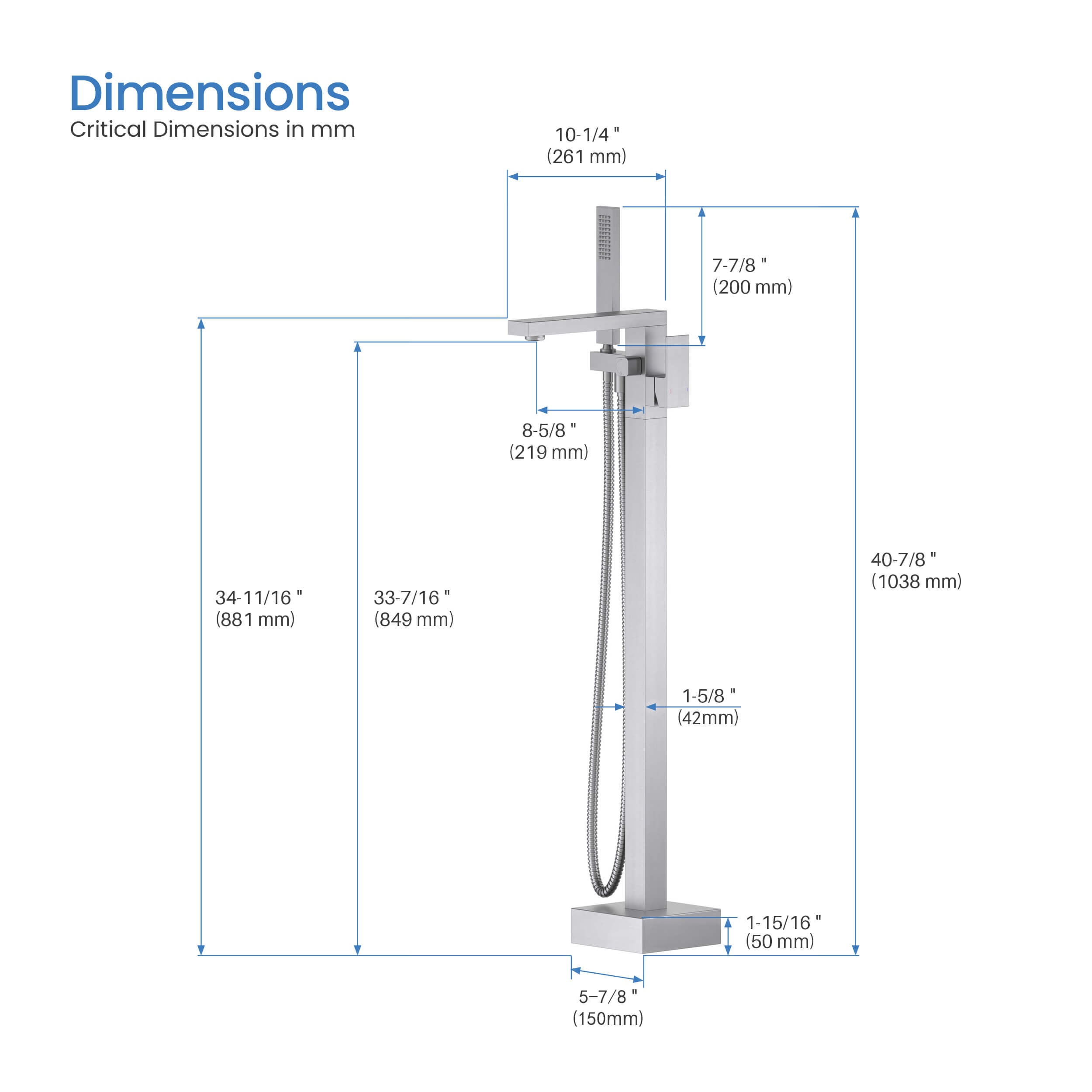 Quadra Floor Mount Tub Filler With Hand Shower - CTF-3002 - Shop at Home Craft Studio - 26