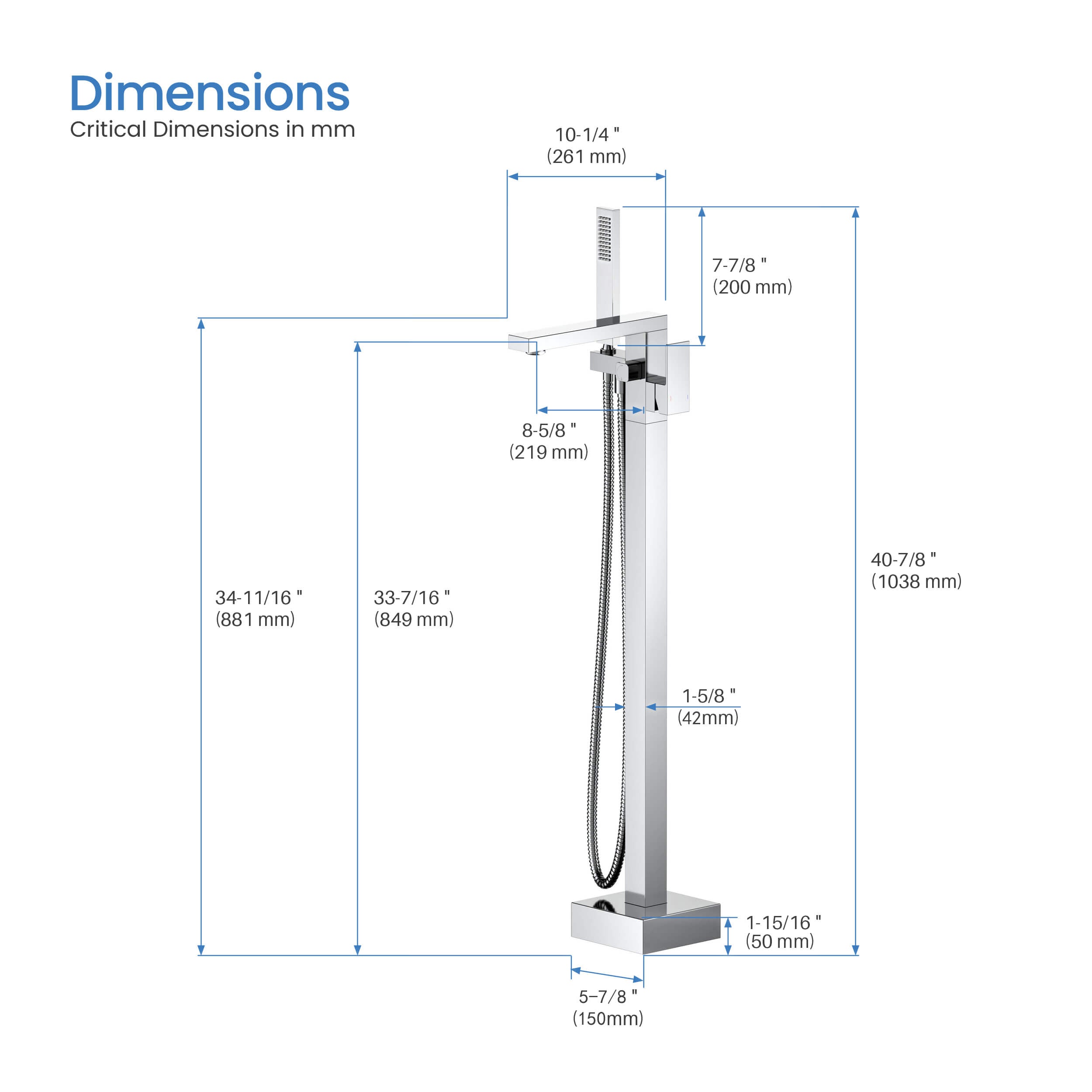 Quadra Floor Mount Tub Filler With Hand Shower - CTF-3002 - Shop at Home Craft Studio - 14