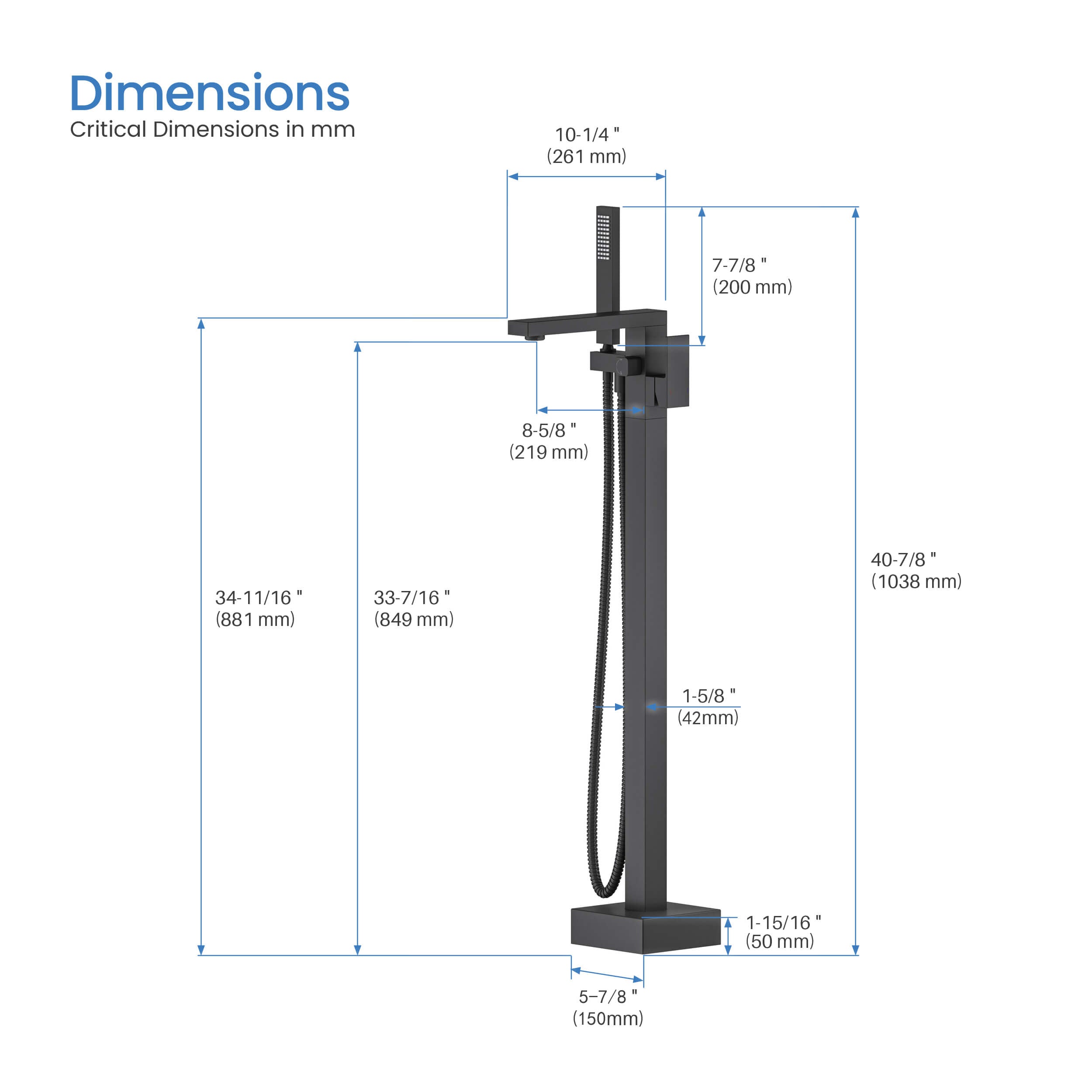 Quadra Floor Mount Tub Filler With Hand Shower - CTF-3002 - Shop at Home Craft Studio - 21
