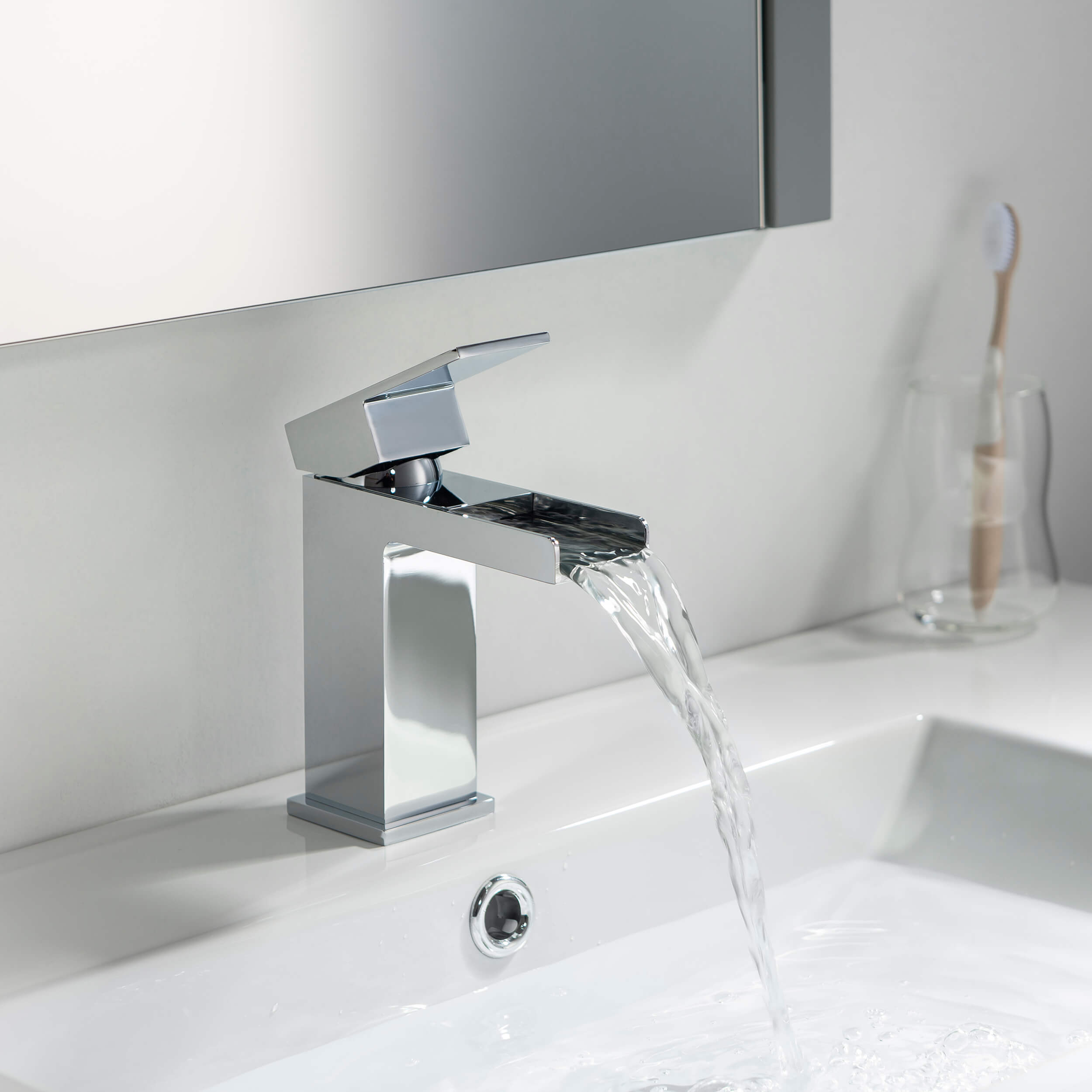 Quadra Waterfall Single Handle Bathroom Vanity Sink Faucet with Pop Up Drain - CBF-1004 - Shop at Home Craft Studio - 13
