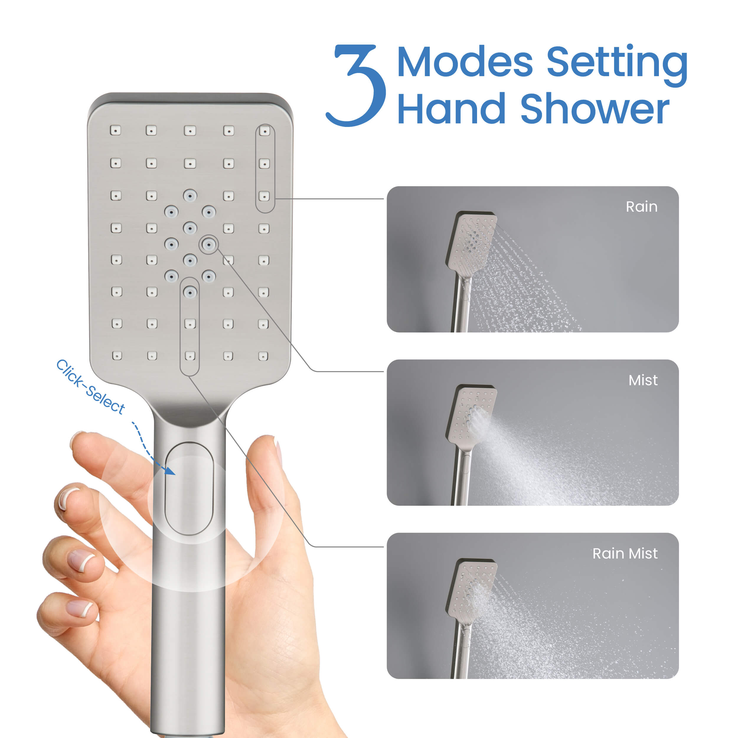 Quadro Premium ABS 3 Mode Handheld Shower Head - HS101 - Shop at Home Craft Studio - 24