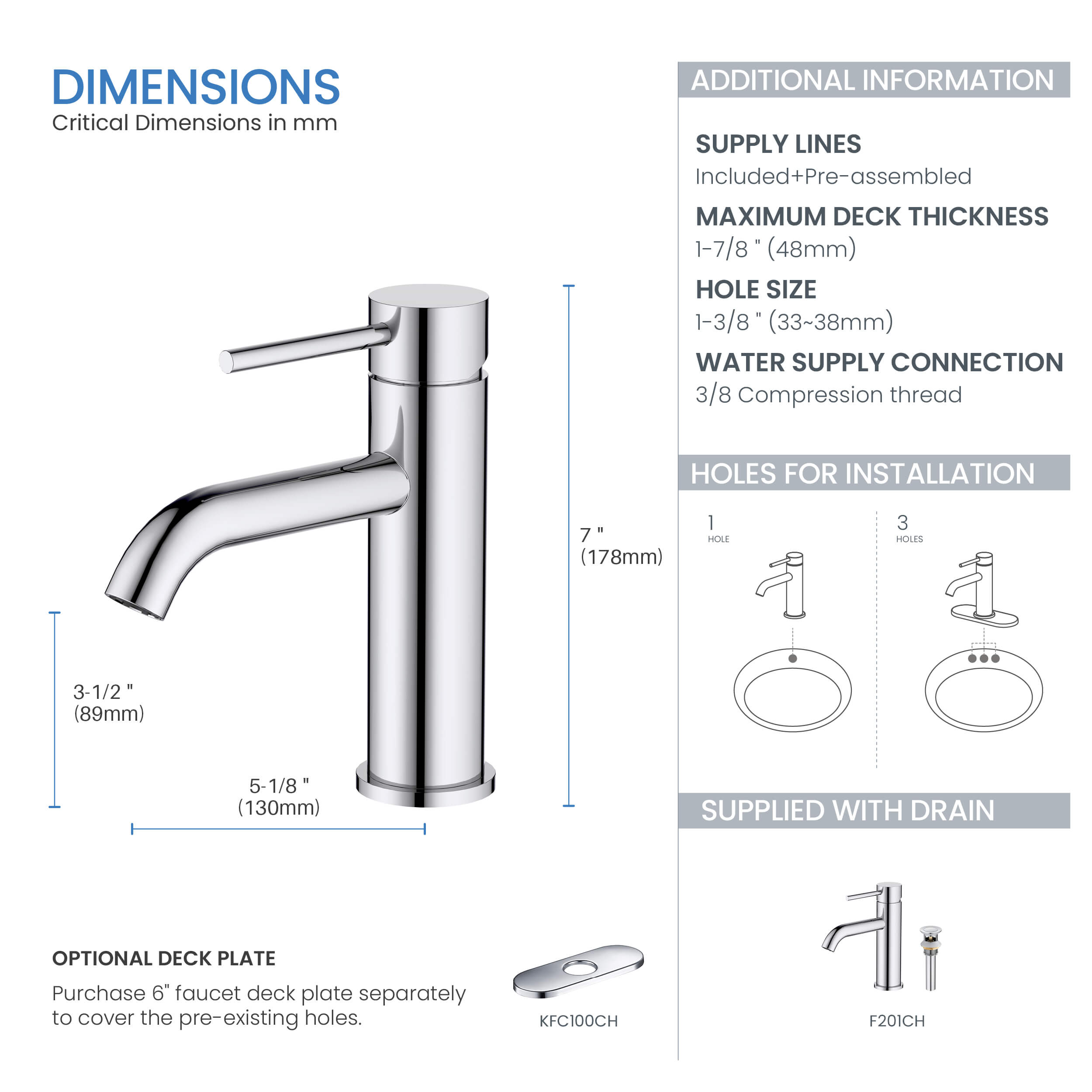 Value Collection - Single Handle Bathroom Vanity Sink Faucet with Pop Up Drain - F201 - Shop at Home Craft Studio - 22