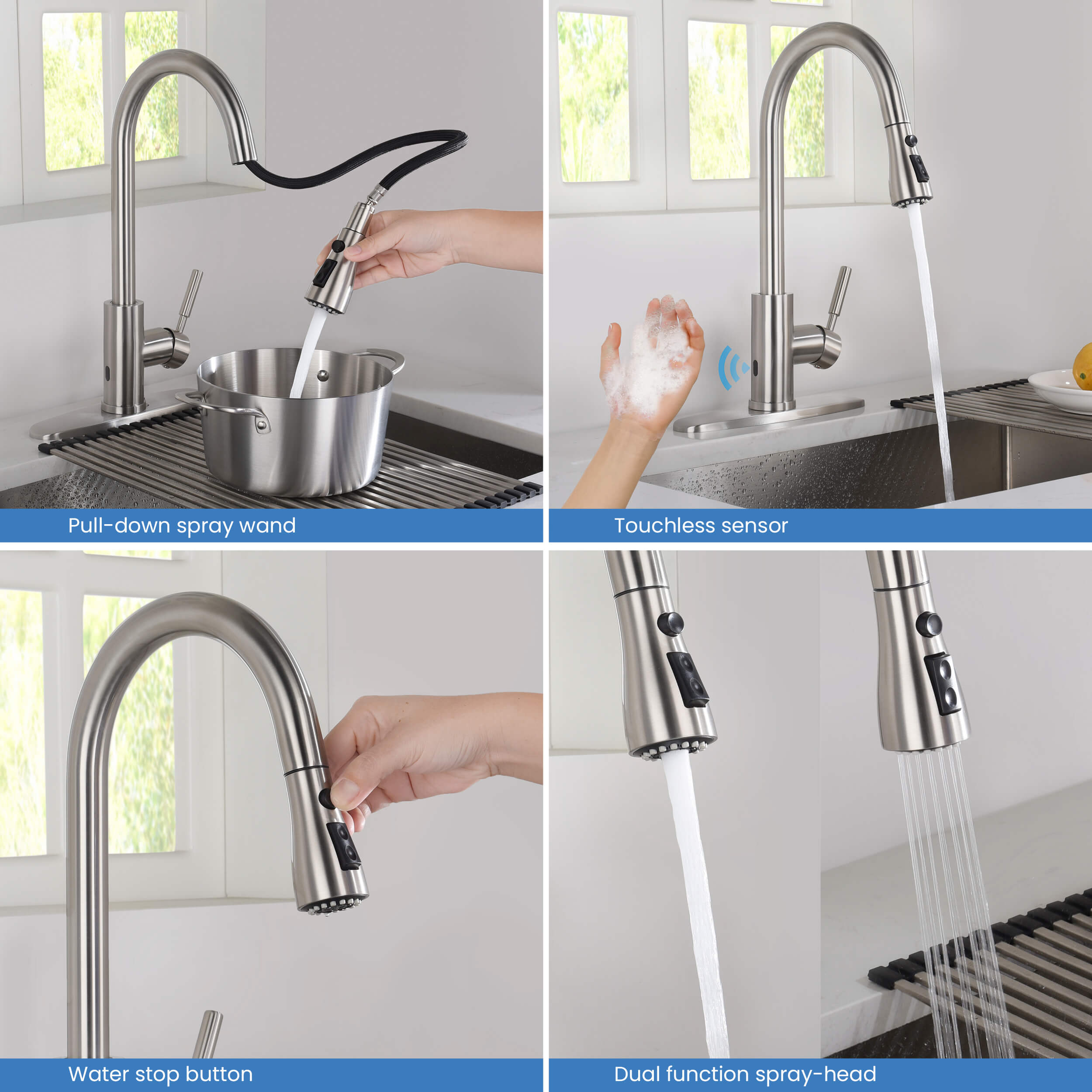 Value Collection - Single Handle Pull Down Kitchen Faucet With Touch Sensor - F102-S - Shop at Home Craft Studio - 10