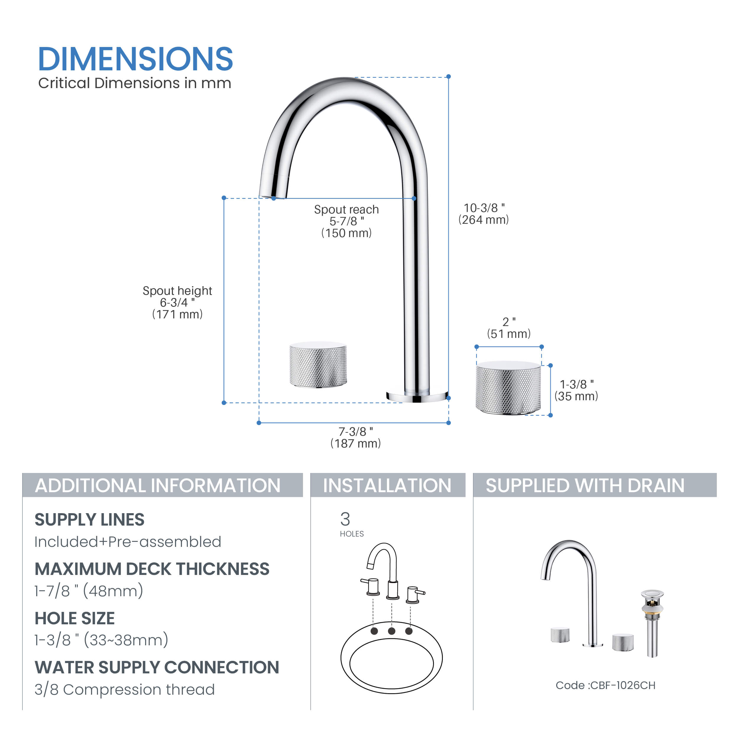 Verona 8" Widespread Bathroom Sink Faucet with Drain Assembly - CBF-1026 - Shop at Home Craft Studio - 21