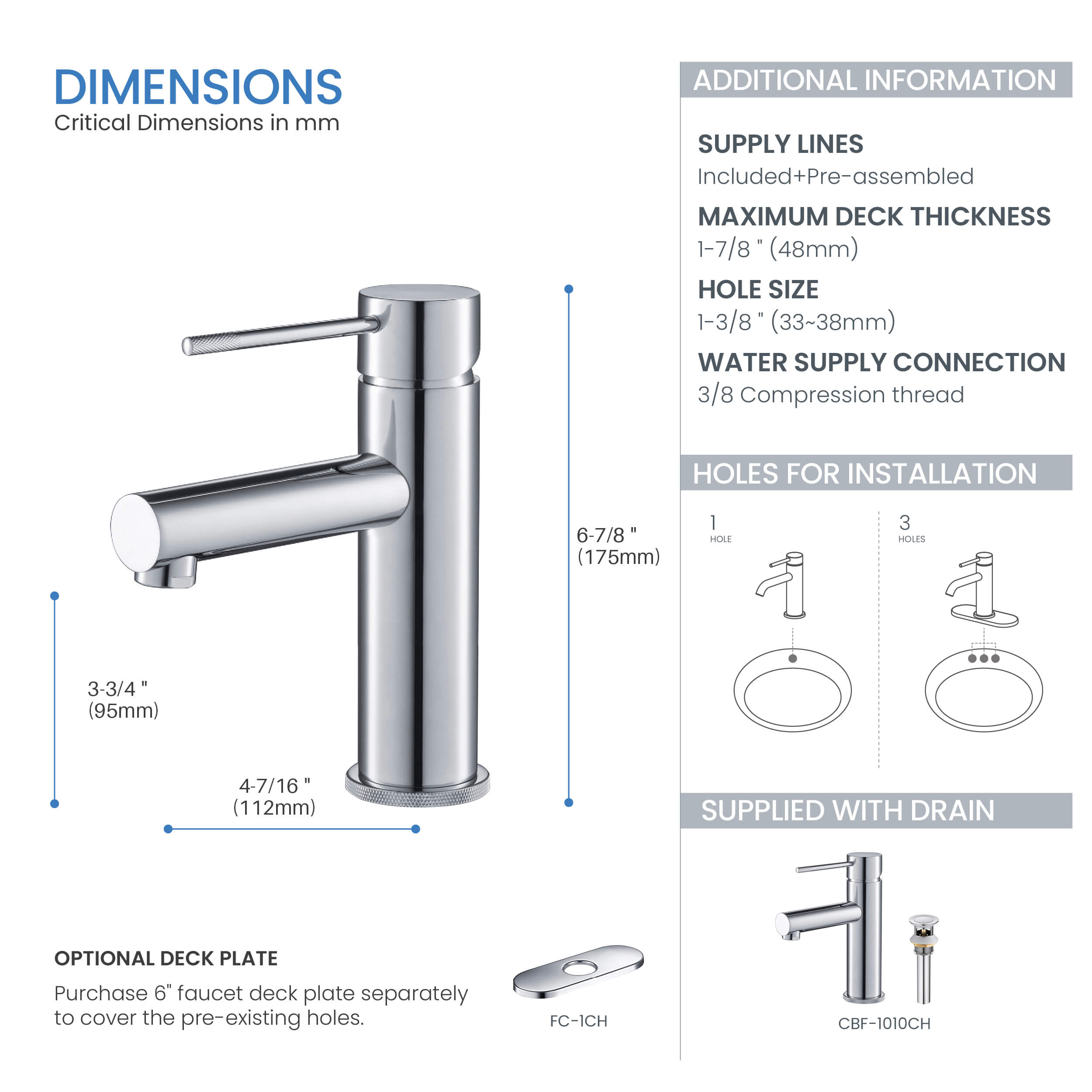 Verona Single Handle Bathroom Vanity Sink Faucet with Pop Up Drain - CBF-1010 - Shop at Home Craft Studio - 17
