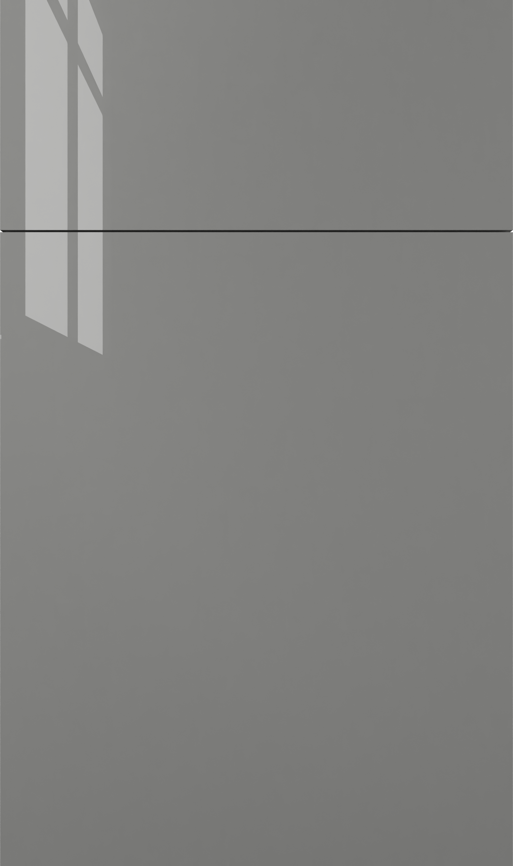 Illume Catalina Grigio Gloss slab-style cabinet door in smoky gloss grey with minimalist design.