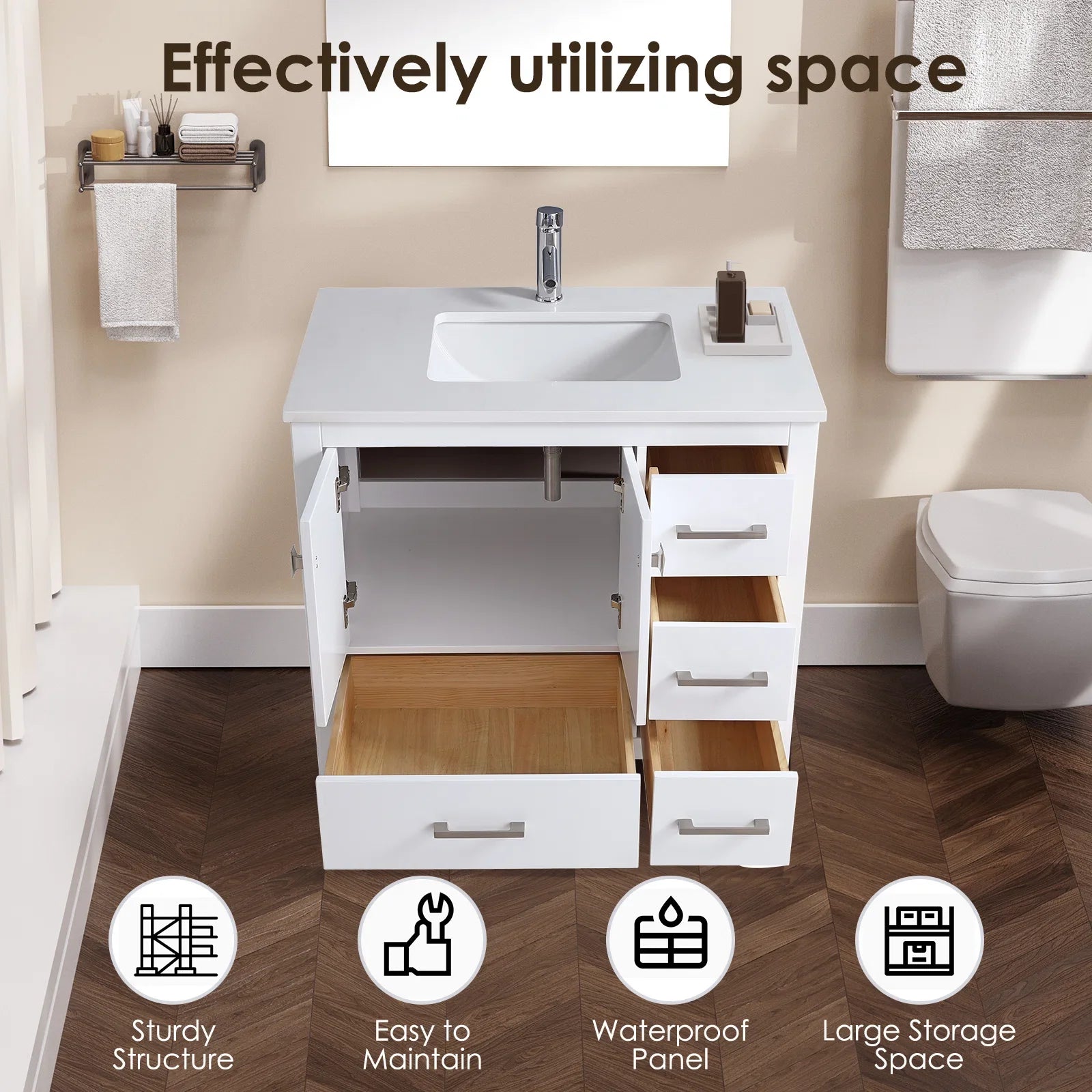 36" V9008 Vanity & Quartz Countertop Combo (Matte White)