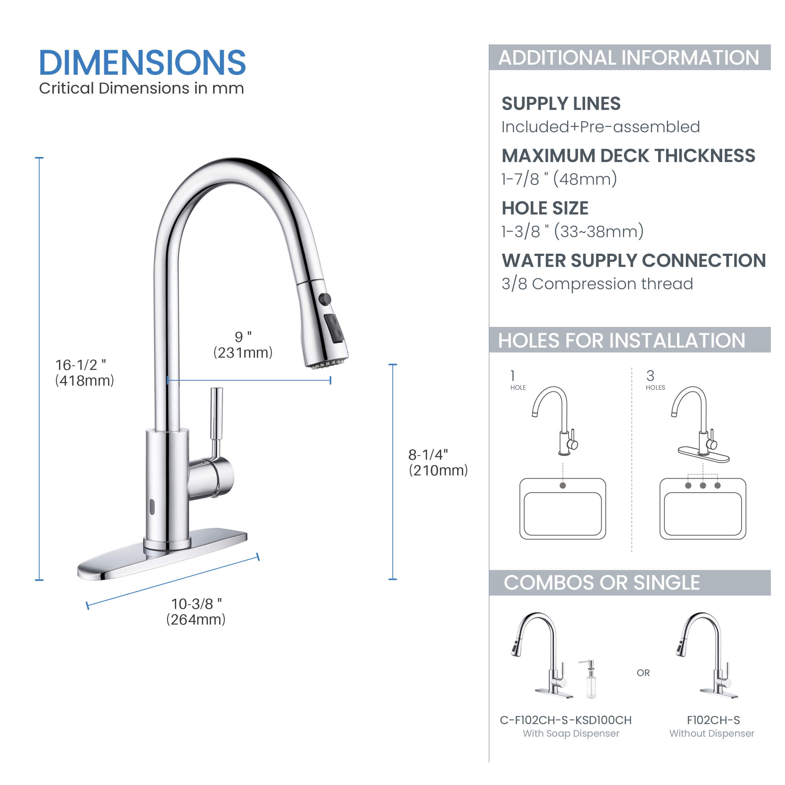 Value Collection - Single Handle Pull Down Kitchen Faucet With Touch Sensor - F102-S