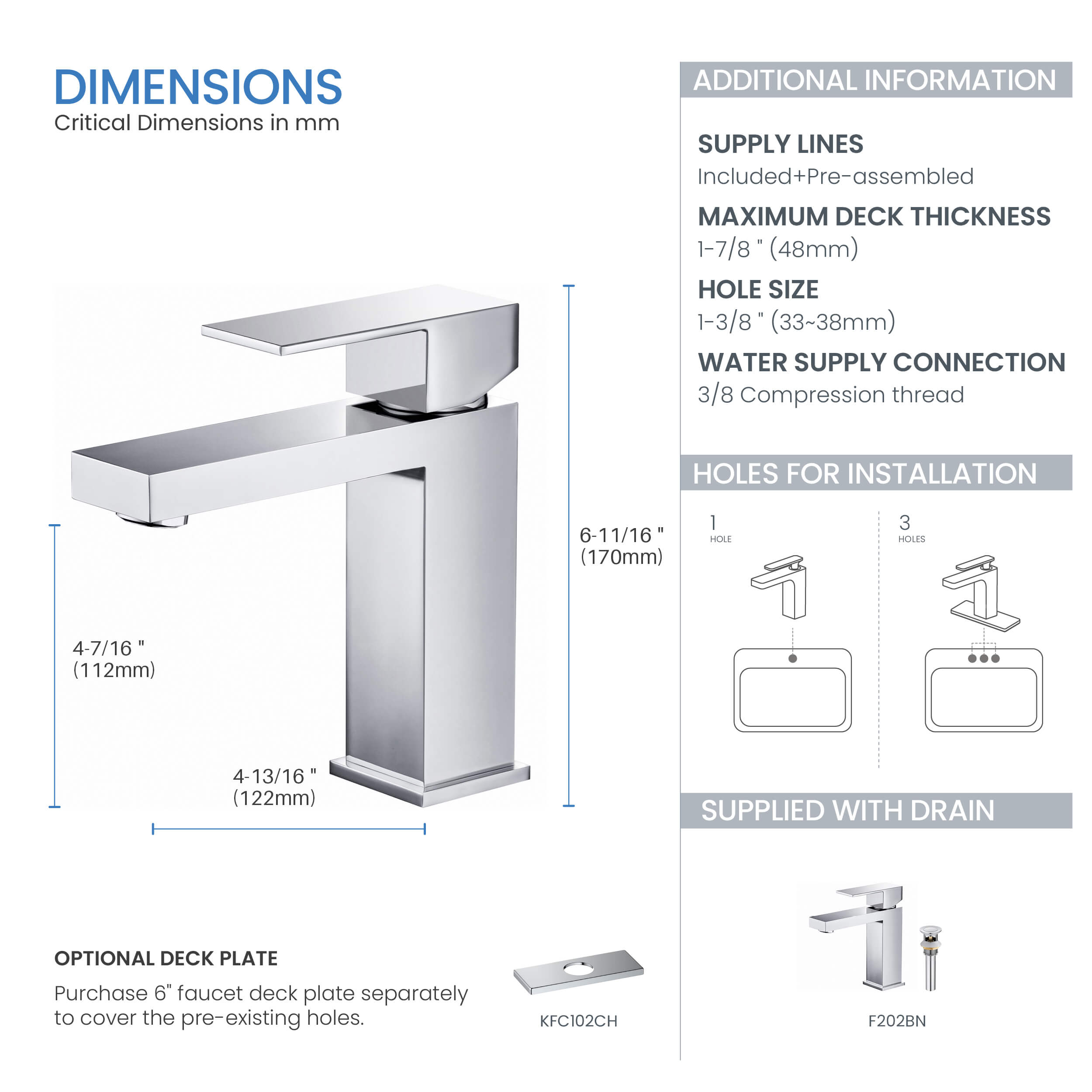 Value Collection - Single Handle Bathroom Vanity Sink Faucet with Pop Up Drain - F202