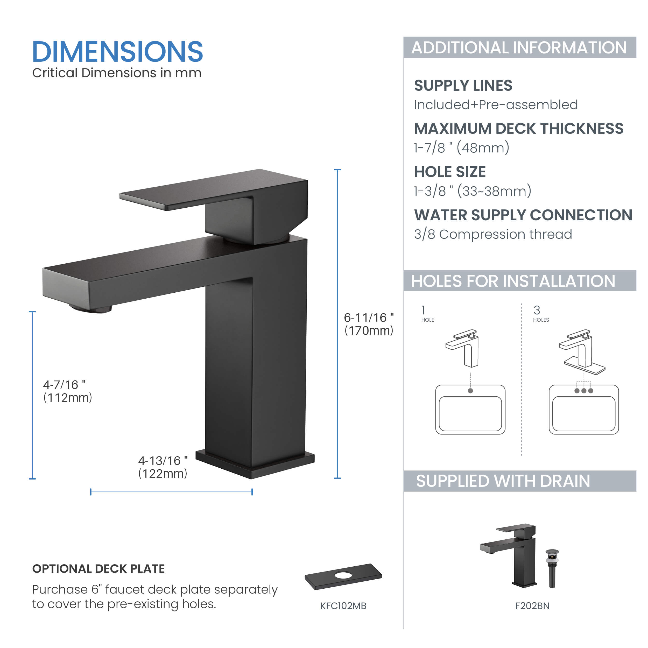 Value Collection - Single Handle Bathroom Vanity Sink Faucet with Pop Up Drain - F202