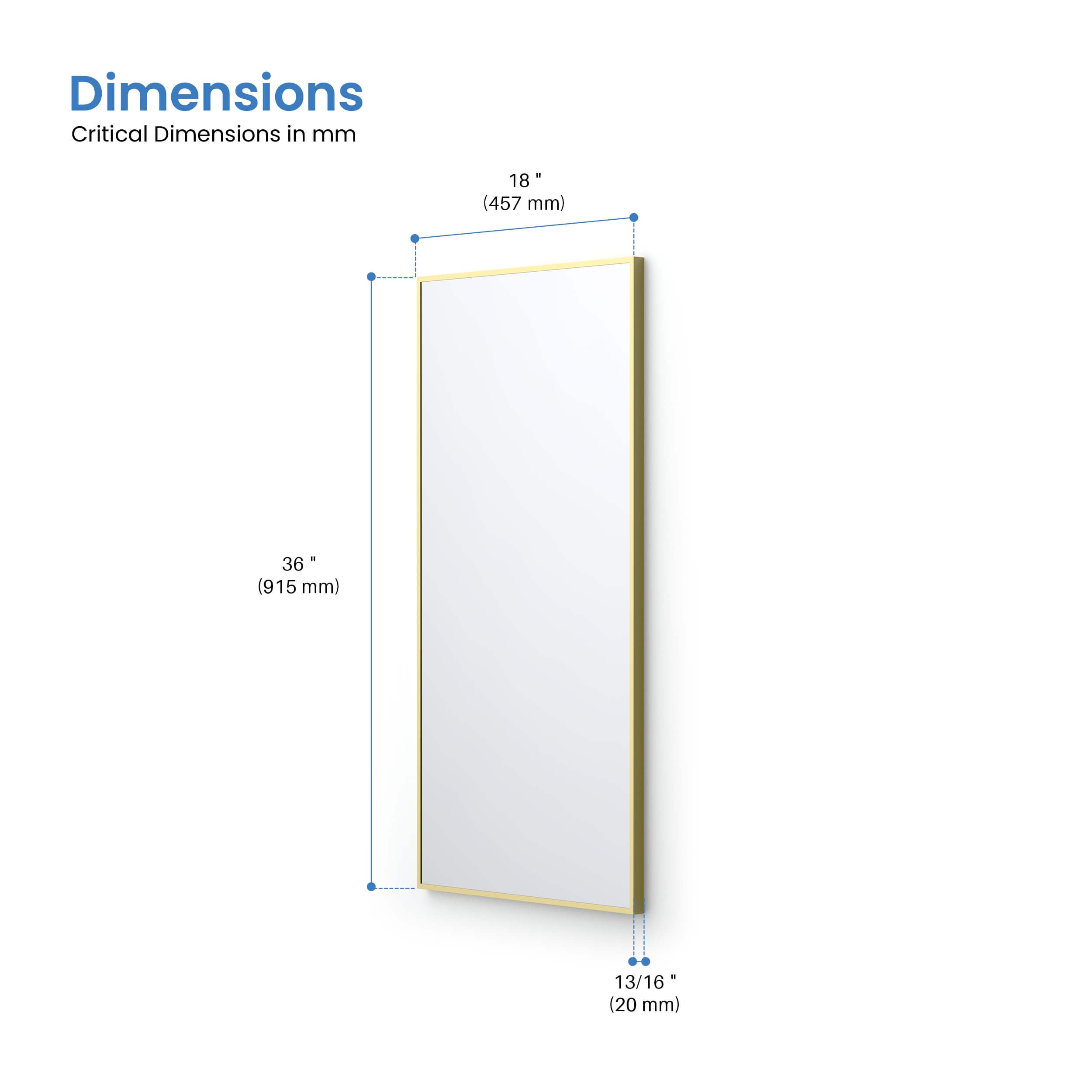 18" x 36" Shatterproof Wall Mount Metal Frame Mirror - FM1-1836