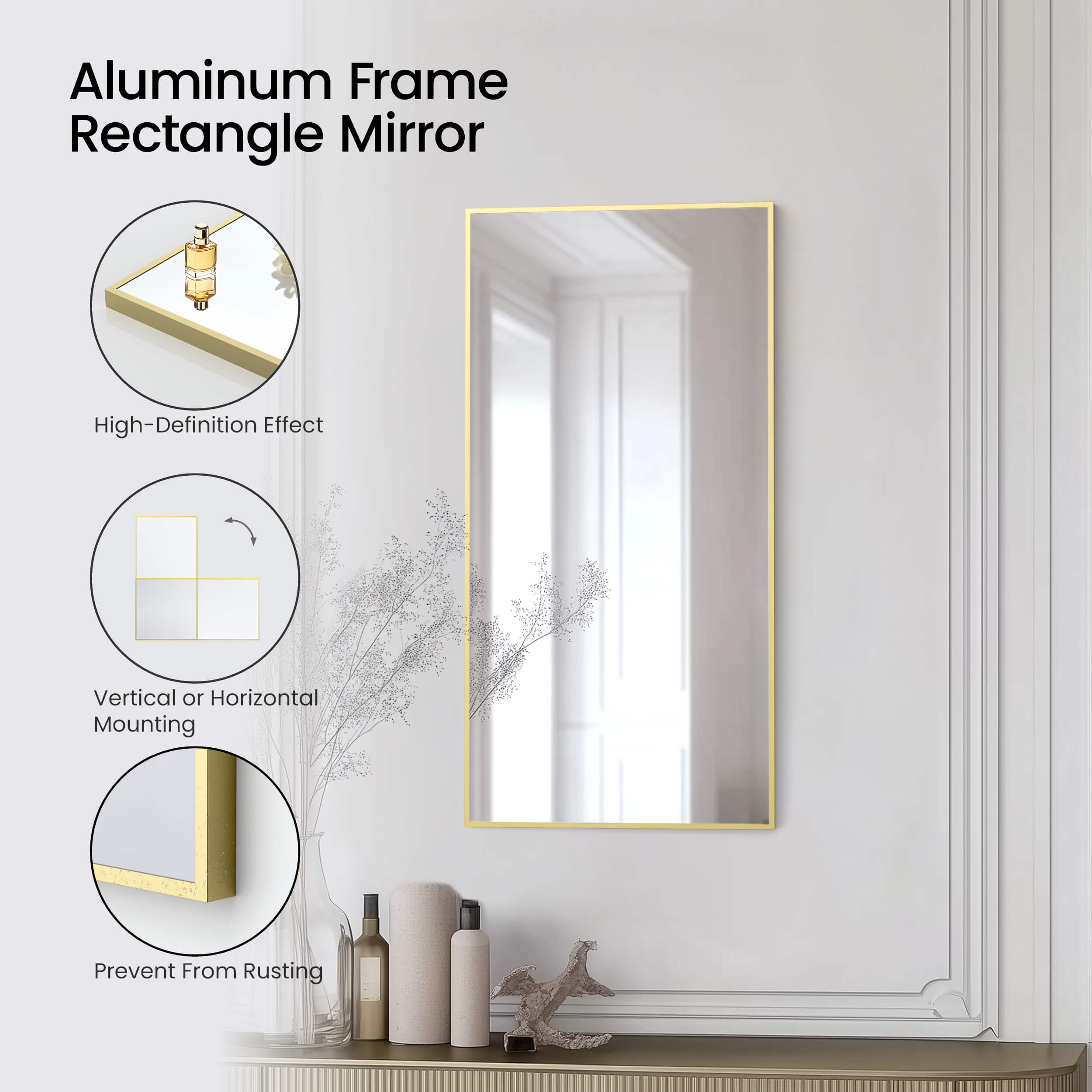 18" x 36" Shatterproof Wall Mount Metal Frame Mirror - FM1-1836
