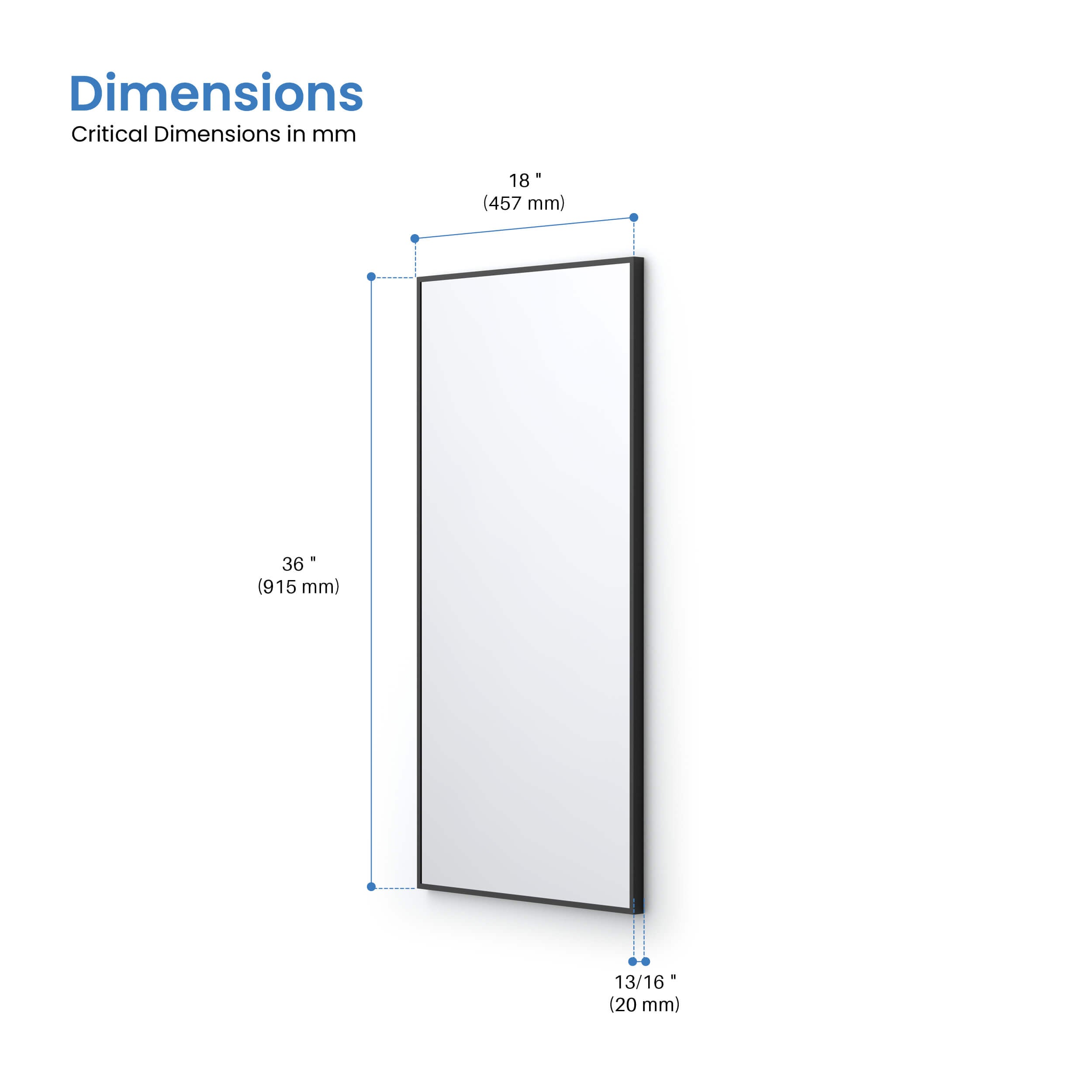 18" x 36" Shatterproof Wall Mount Metal Frame Mirror - FM1-1836