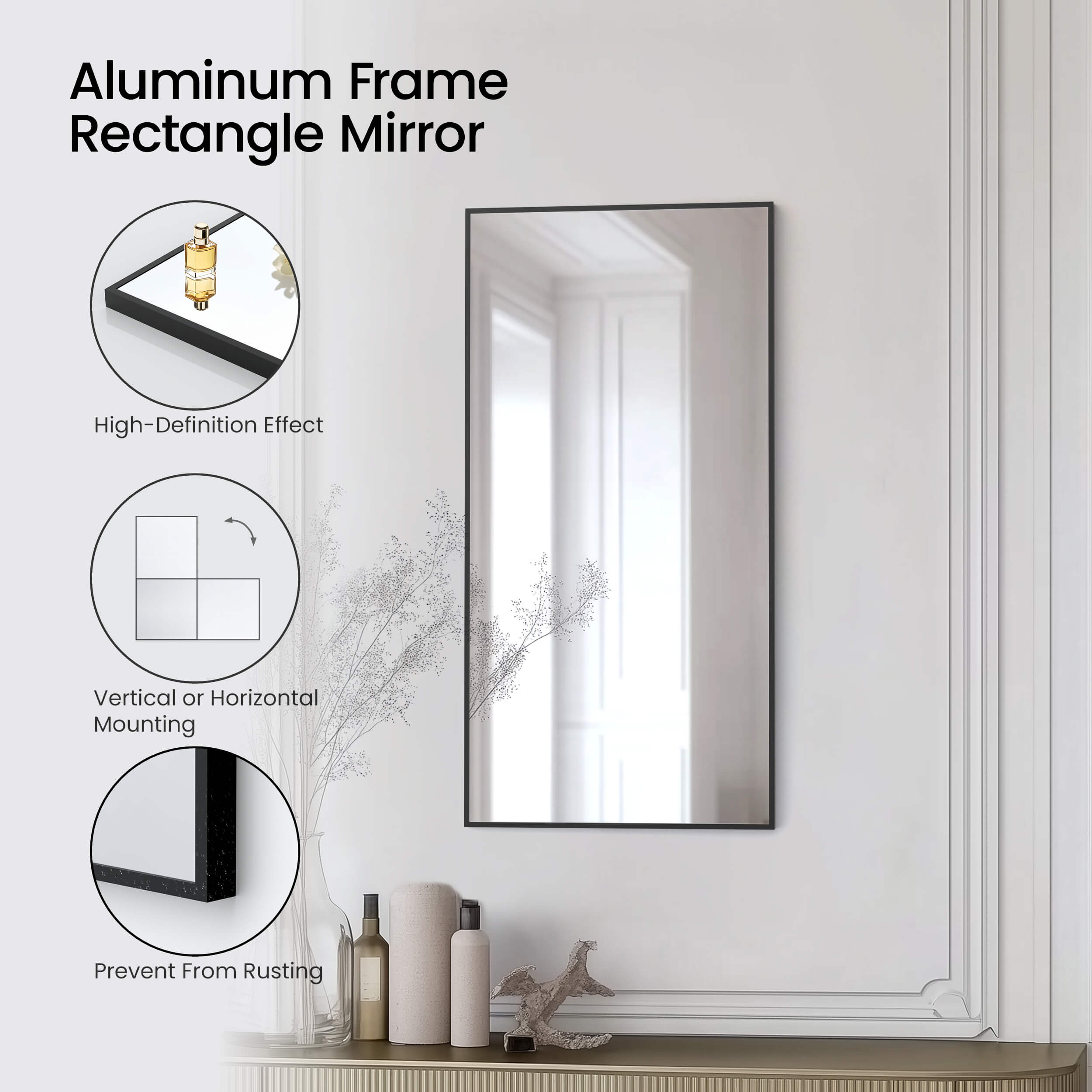 18" x 36" Shatterproof Wall Mount Metal Frame Mirror - FM1-1836