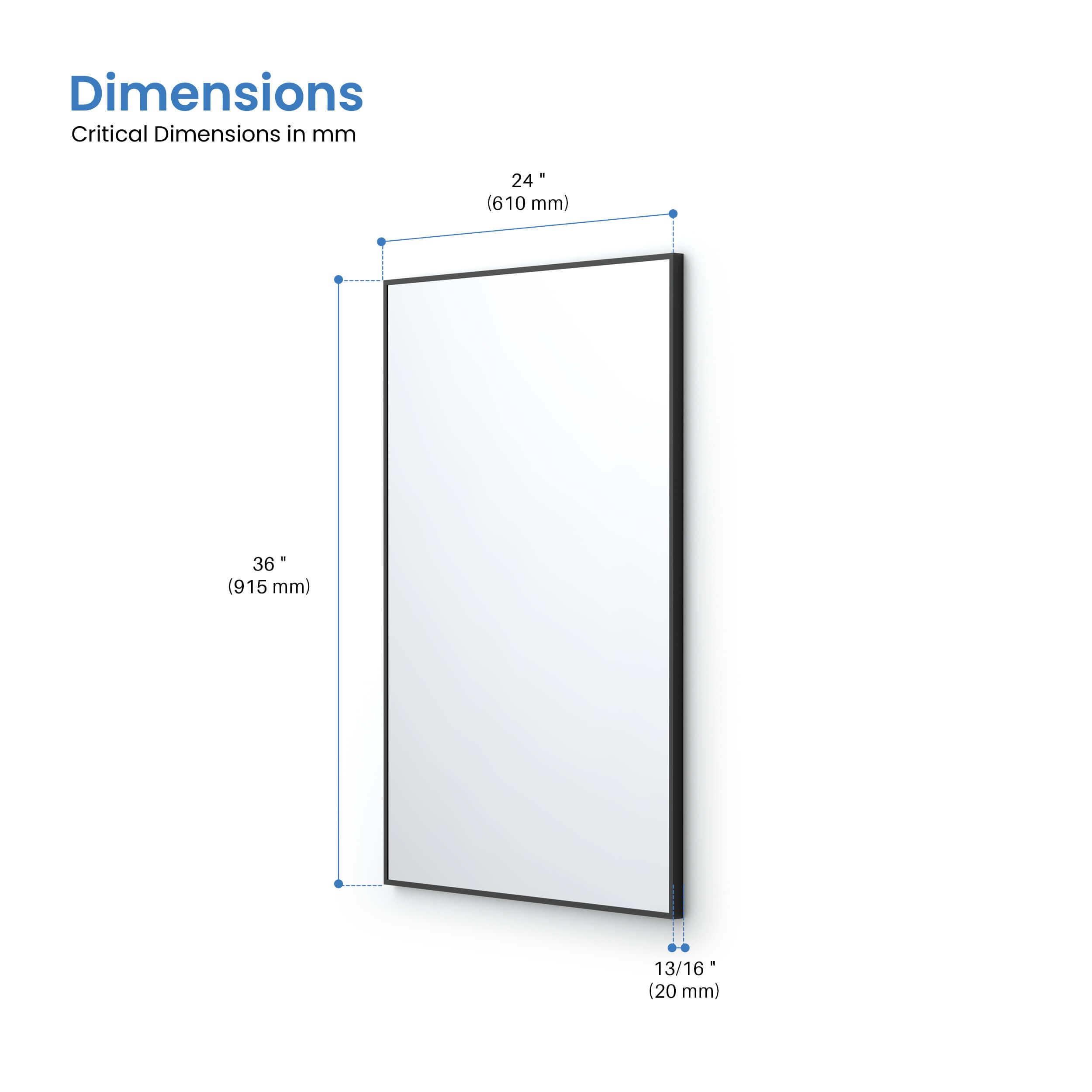 24" x 36" Shatterproof Wall Mount Metal Frame Mirror - FM1-2436