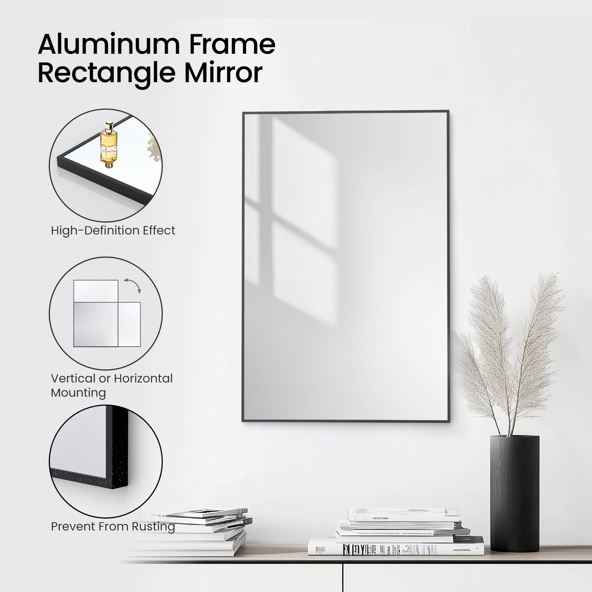 24" x 36" Shatterproof Wall Mount Metal Frame Mirror - FM1-2436