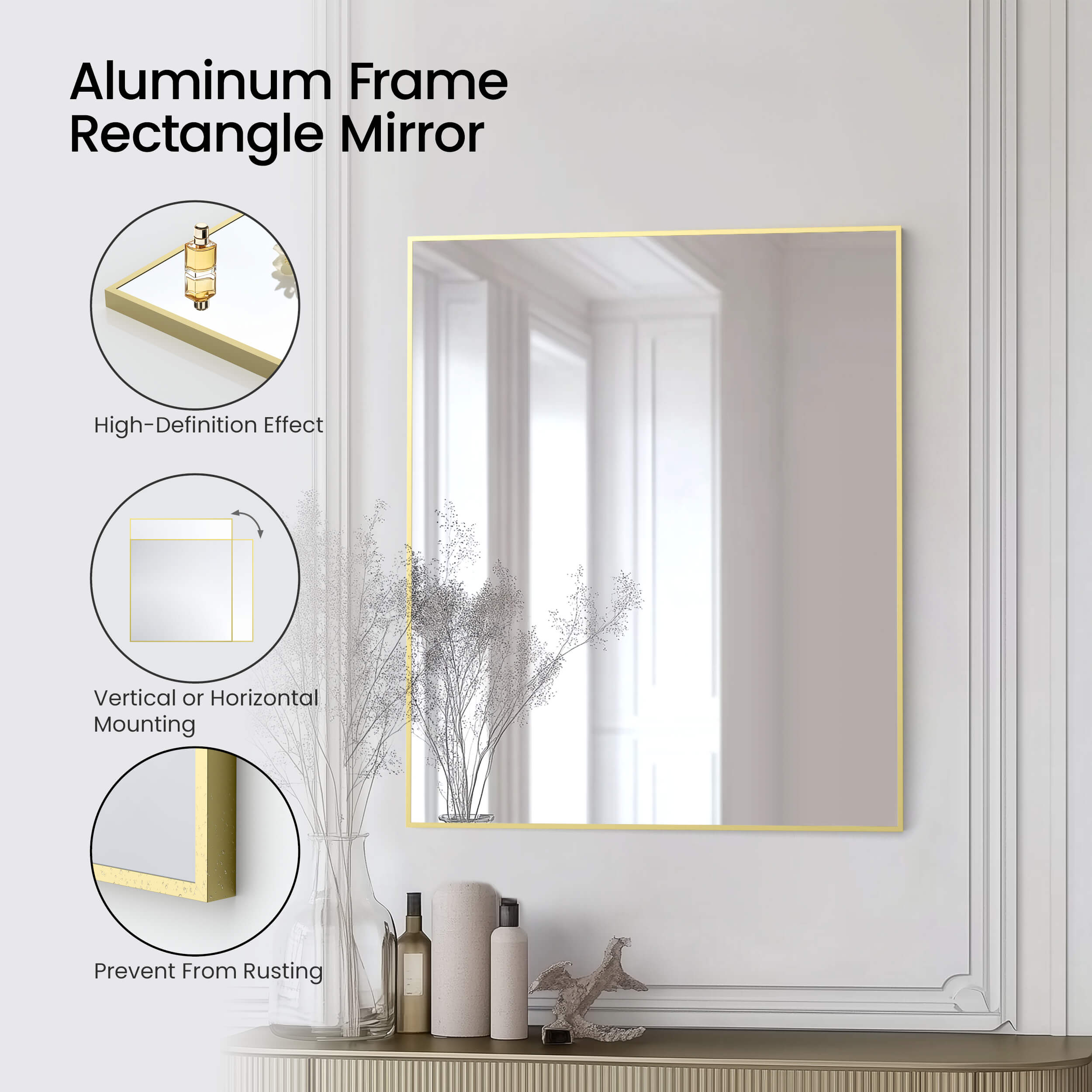 30" x 36" Shatterproof Wall Mount Metal Frame Mirror - FM1-3036