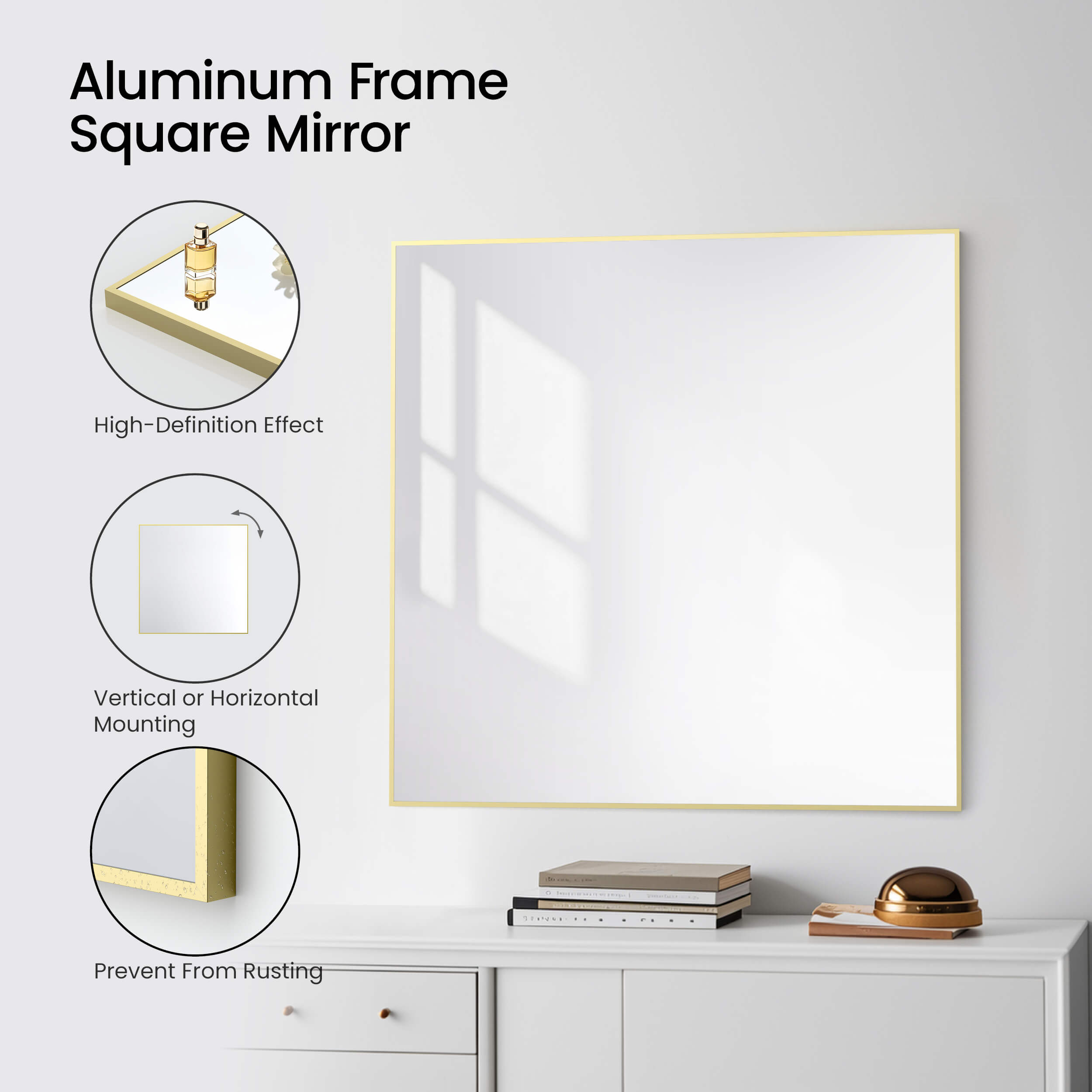 36" x 36" Shatterproof Wall Mount Metal Frame Mirror - FM1-3636