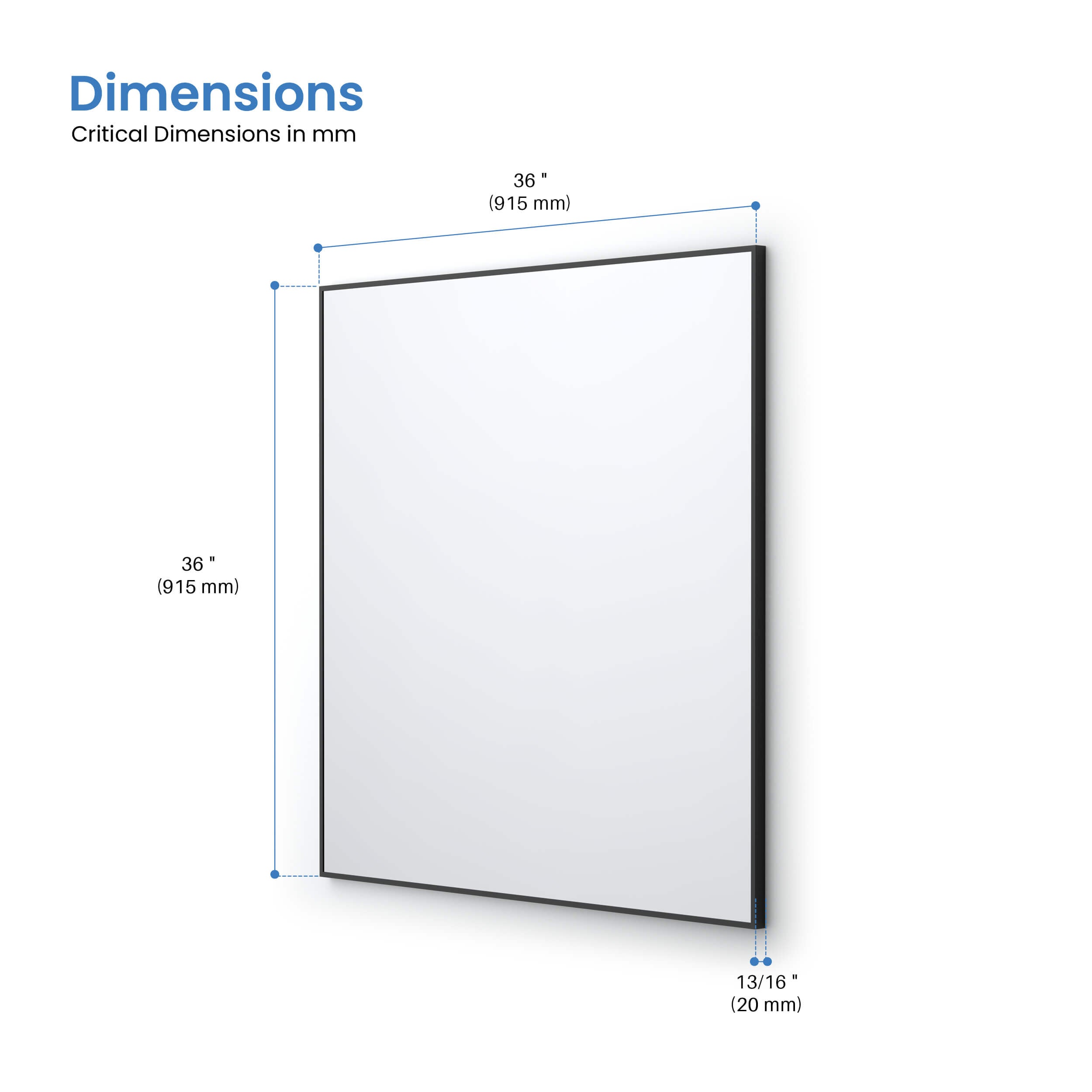 36" x 36" Shatterproof Wall Mount Metal Frame Mirror - FM1-3636