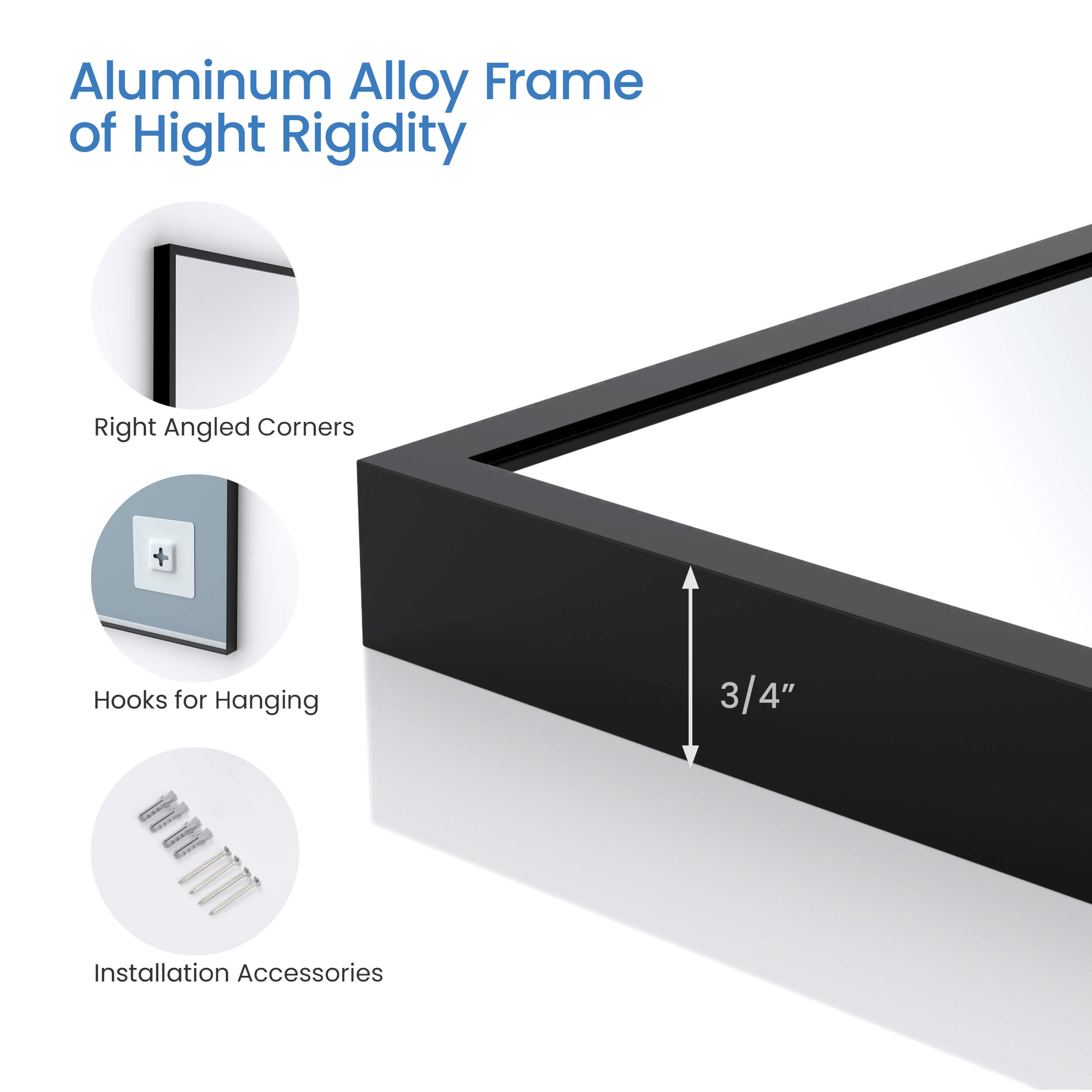 36" x 36" Shatterproof Wall Mount Metal Frame Mirror - FM1-3636