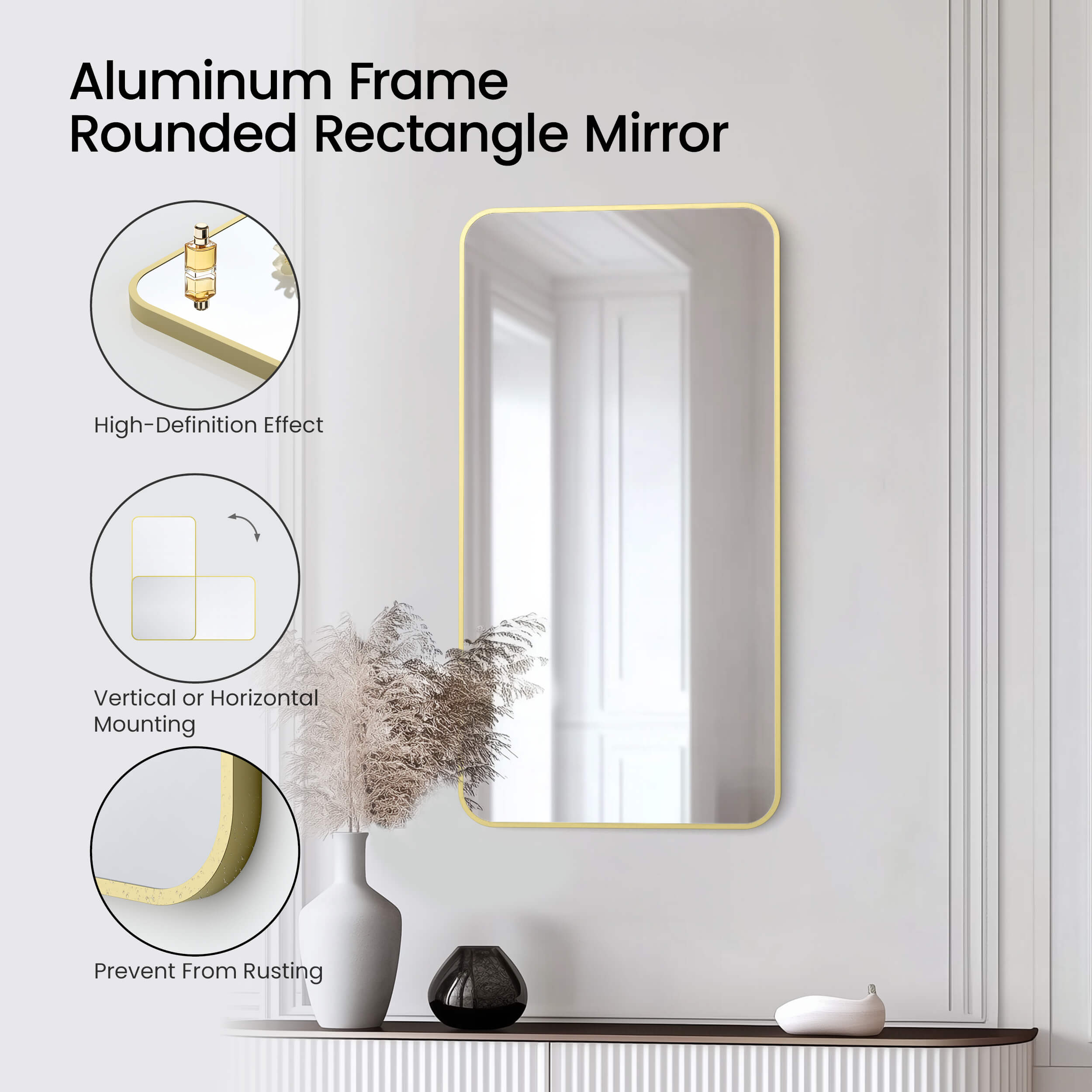 18" x 36" Shatterproof Wall Mount Metal Frame Mirror - FM2-1836