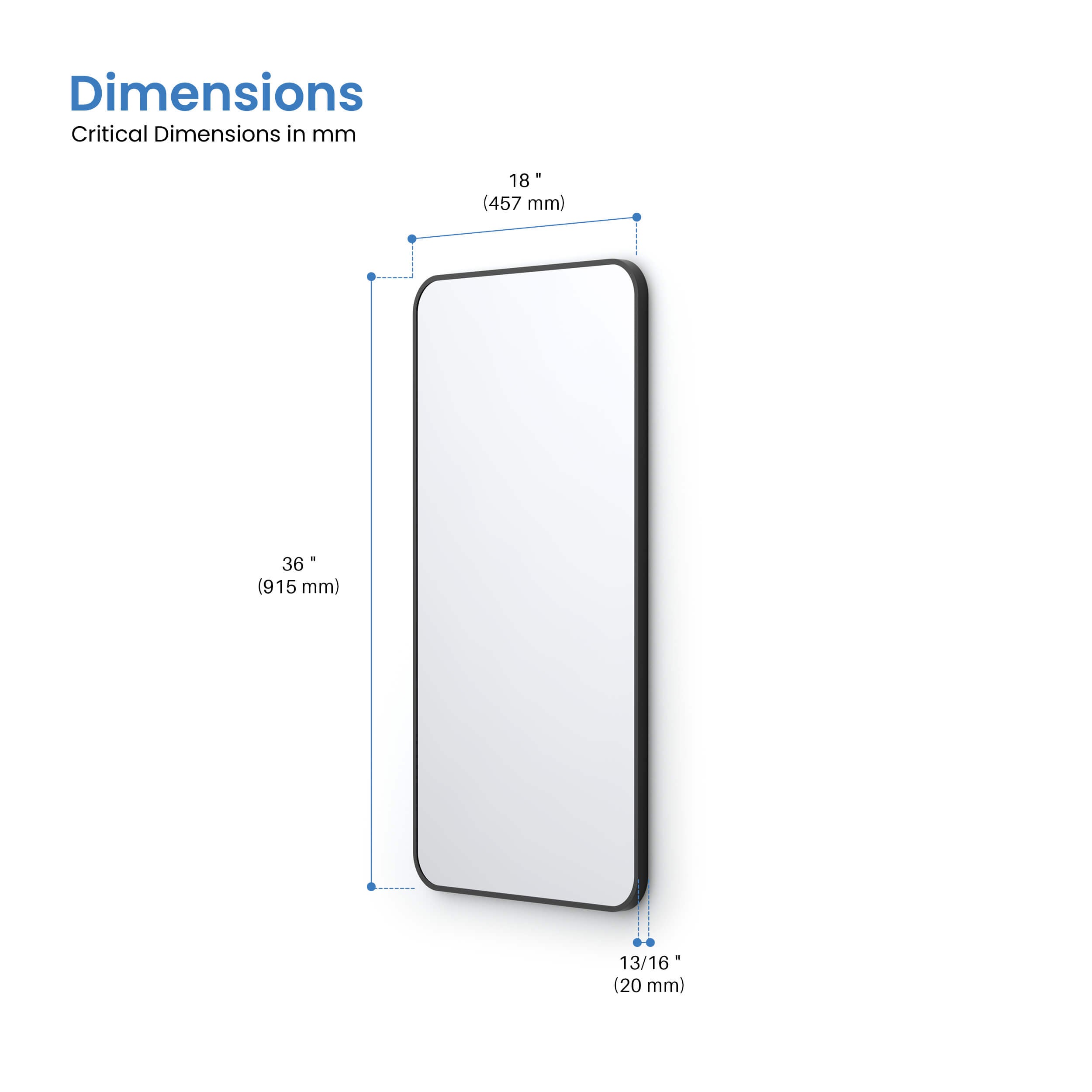 18" x 36" Shatterproof Wall Mount Metal Frame Mirror - FM2-1836