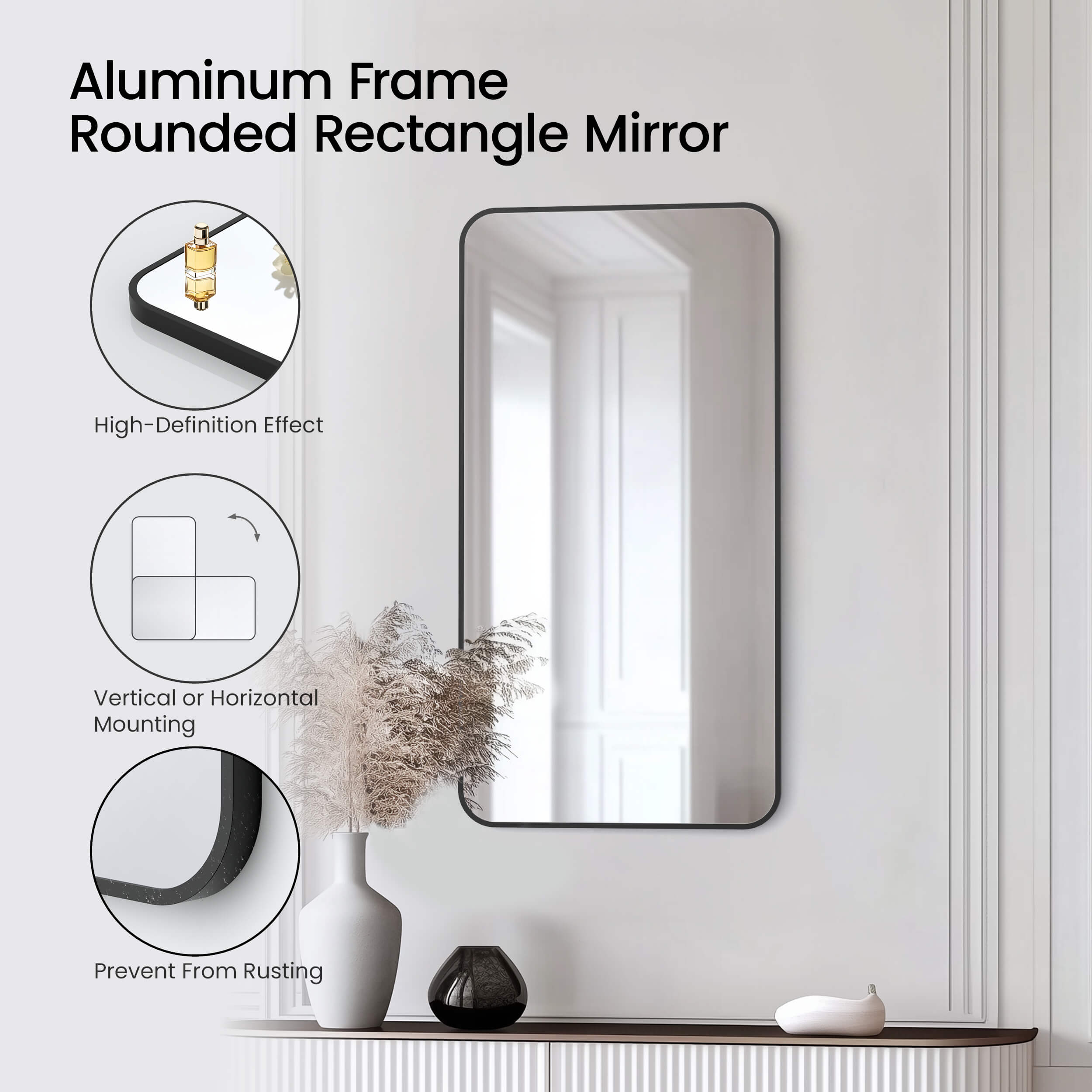18" x 36" Shatterproof Wall Mount Metal Frame Mirror - FM2-1836