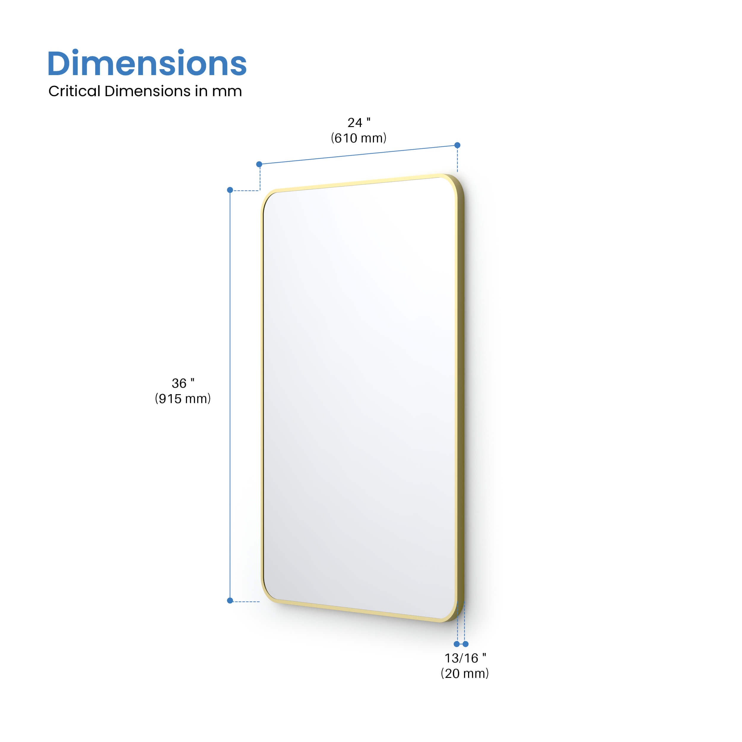 24" x 36" Shatterproof Wall Mount Metal Frame Mirror - FM2-2436