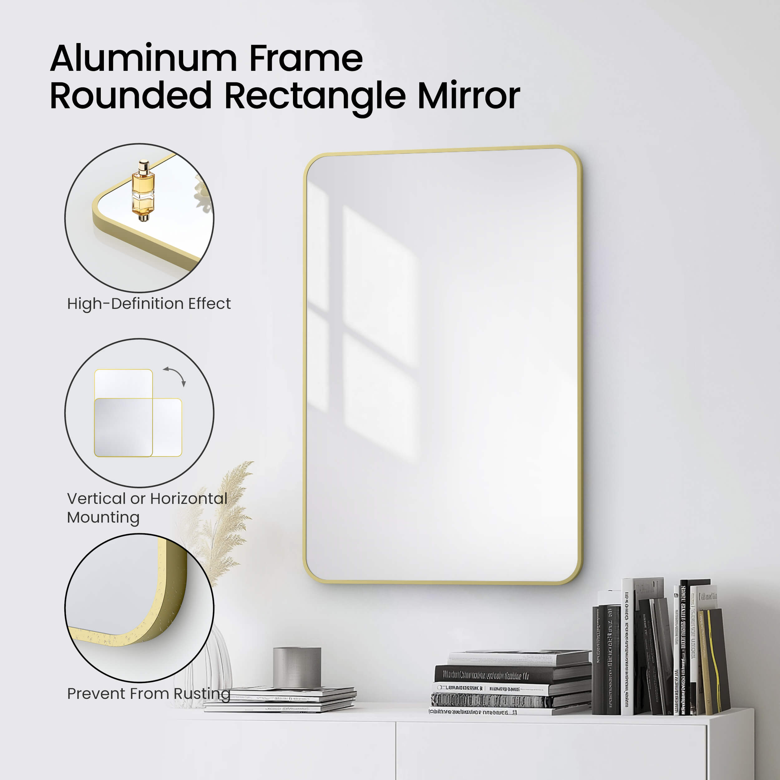 24" x 36" Shatterproof Wall Mount Metal Frame Mirror - FM2-2436